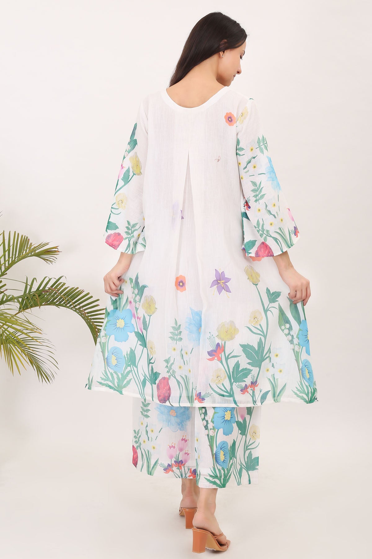 Green White Printed Kurta Set