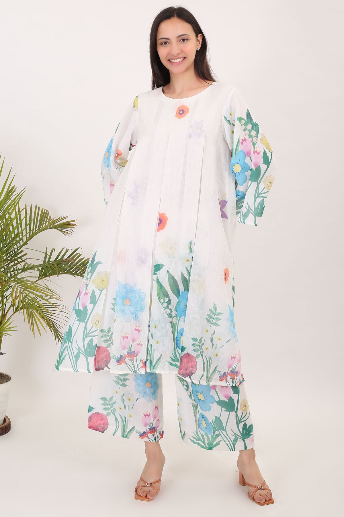 Green White Printed Kurta Set