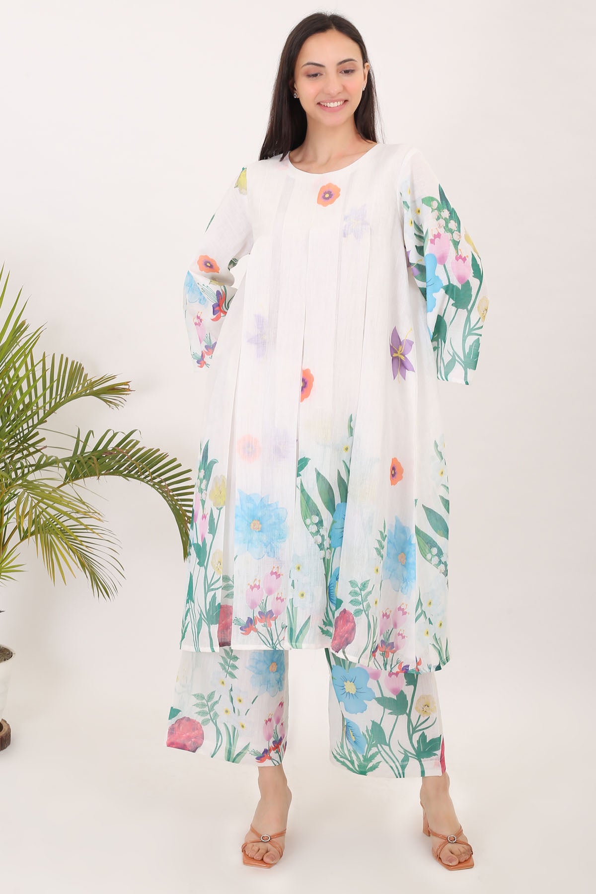 Green White Printed Kurta Set