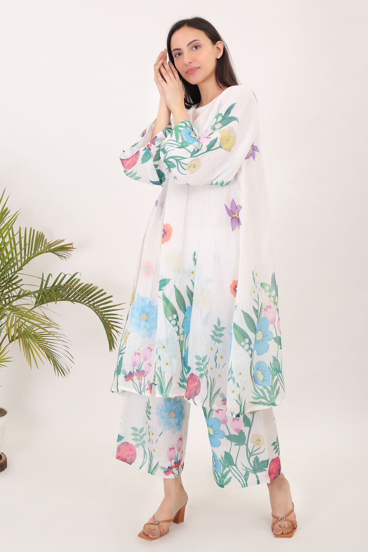 Green White Printed Kurta Set