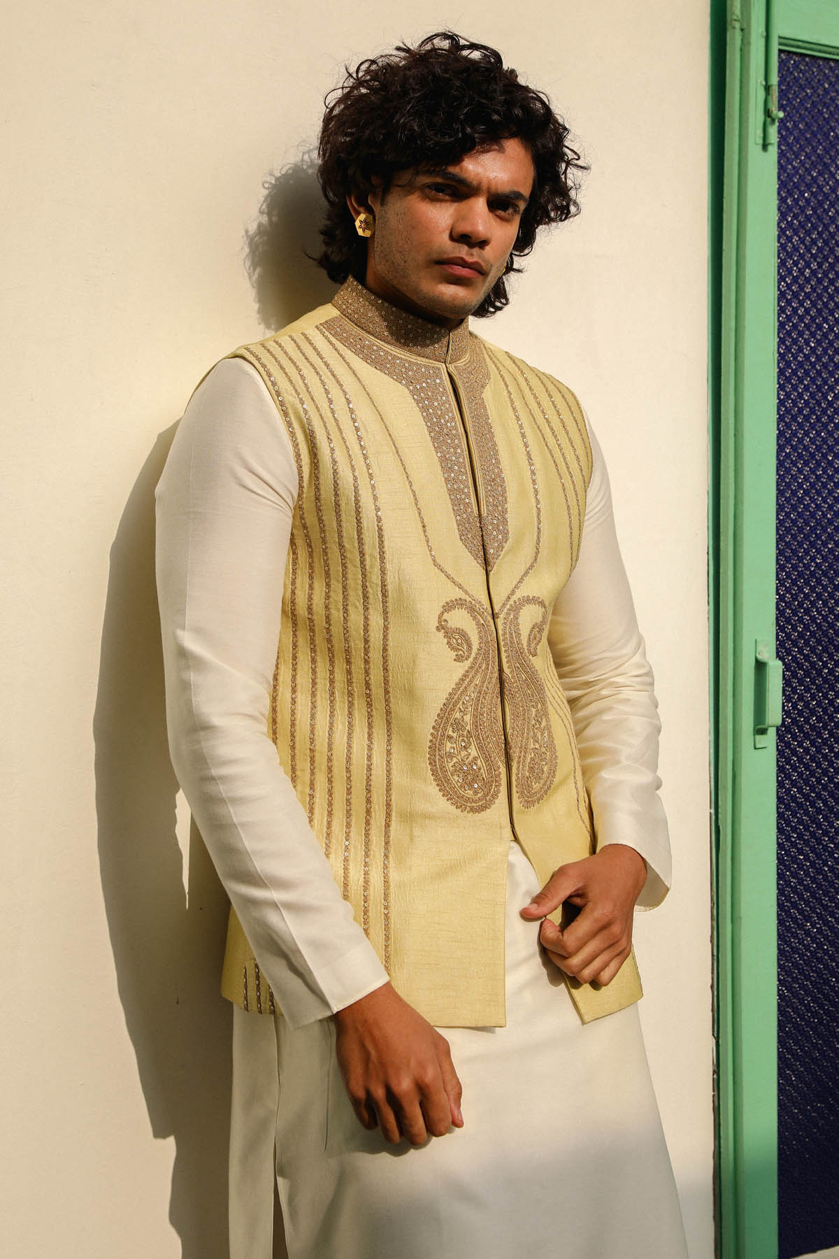 Green Zari Embroidered Bundi