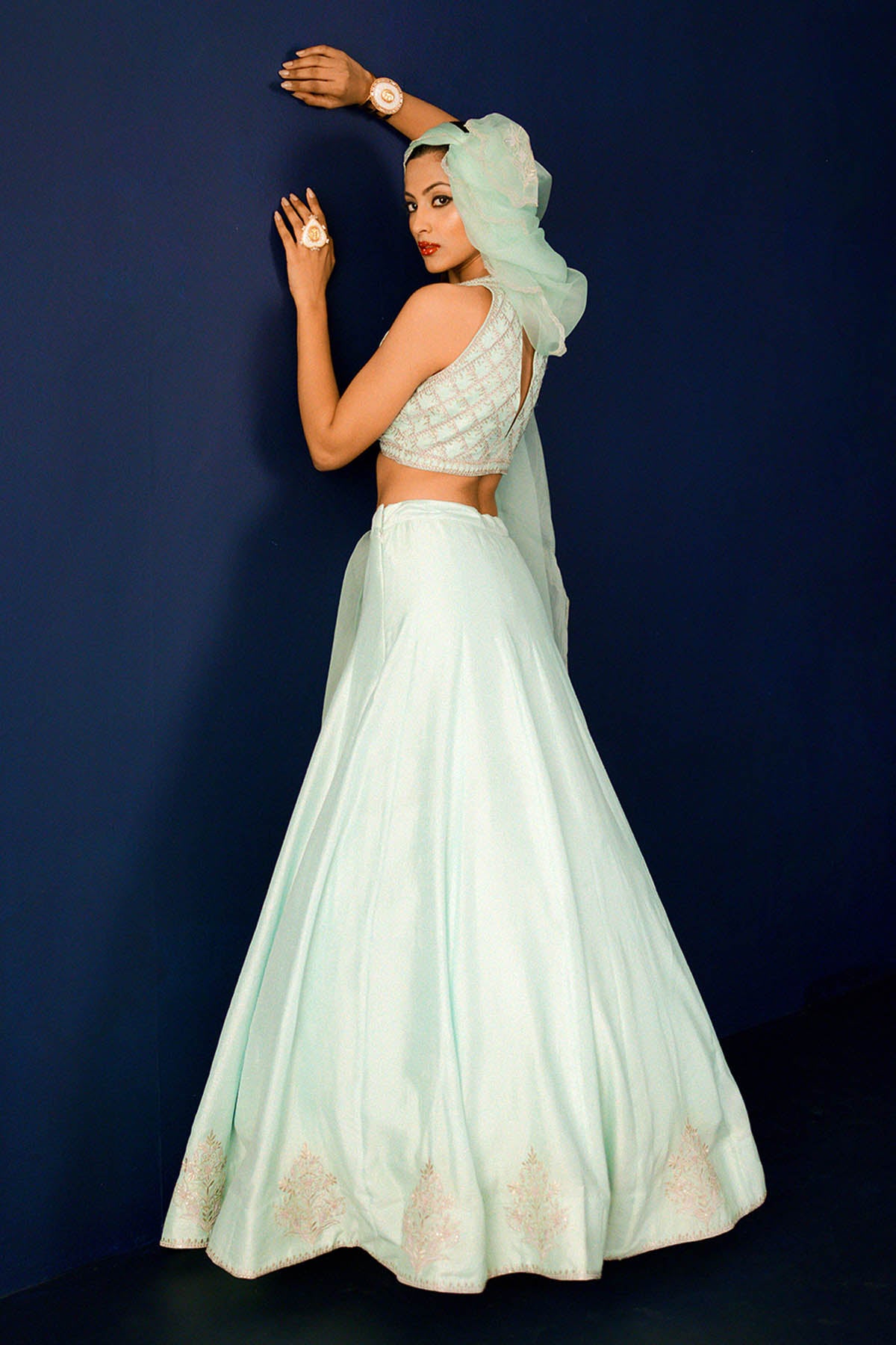 Green Zari & Pearl Lehenga Set