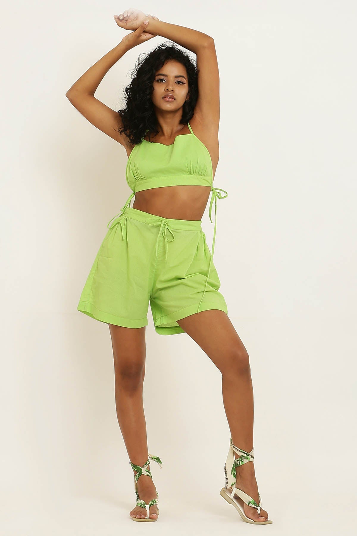 Designer Kusmi Beach-Ready Cotton Shorts: Green For Women at ScrollnShops