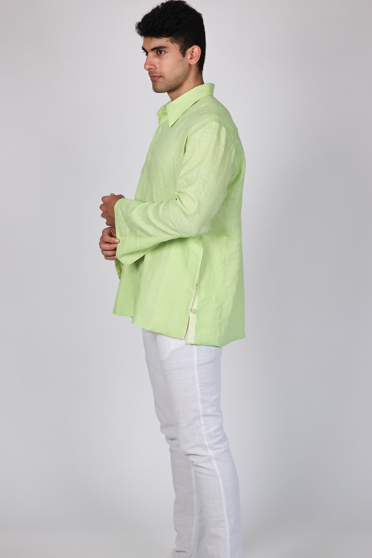 Green 100% Linen Placket Shirt