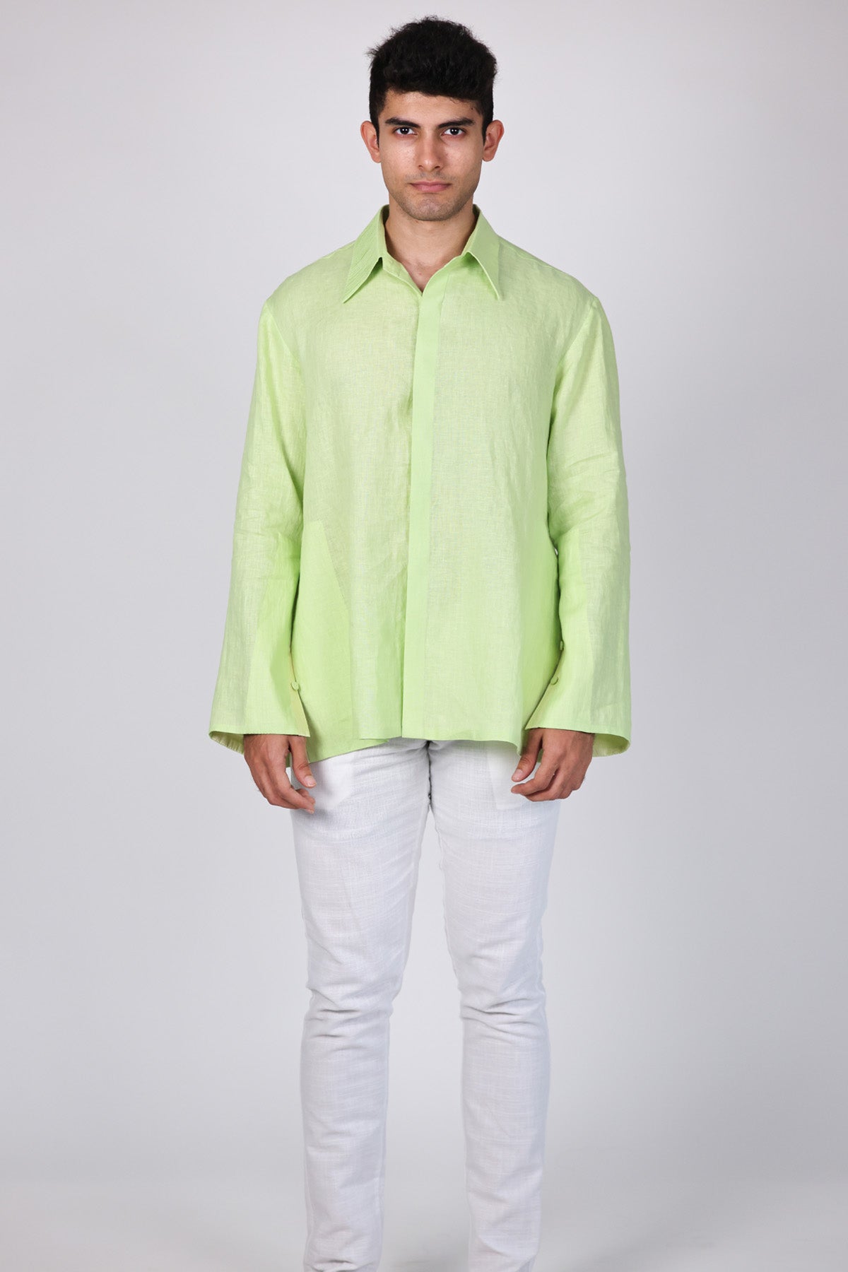 Arya Giri Green 100% Linen Placket Shirt for women online at ScrollnShops