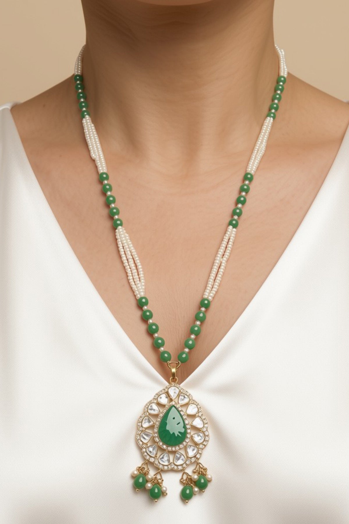 Buy Green 925 Silver Polki Necklace Set for women by Sica online available at scrollnshops