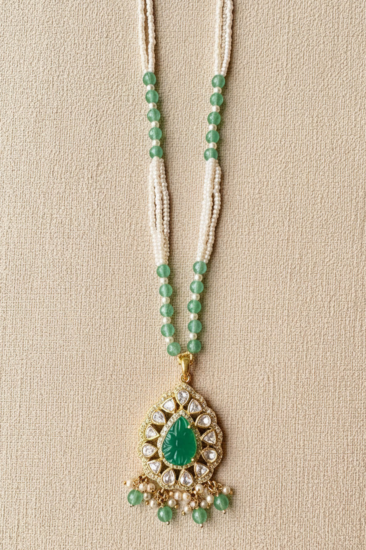Green 925 Silver Polki Necklace