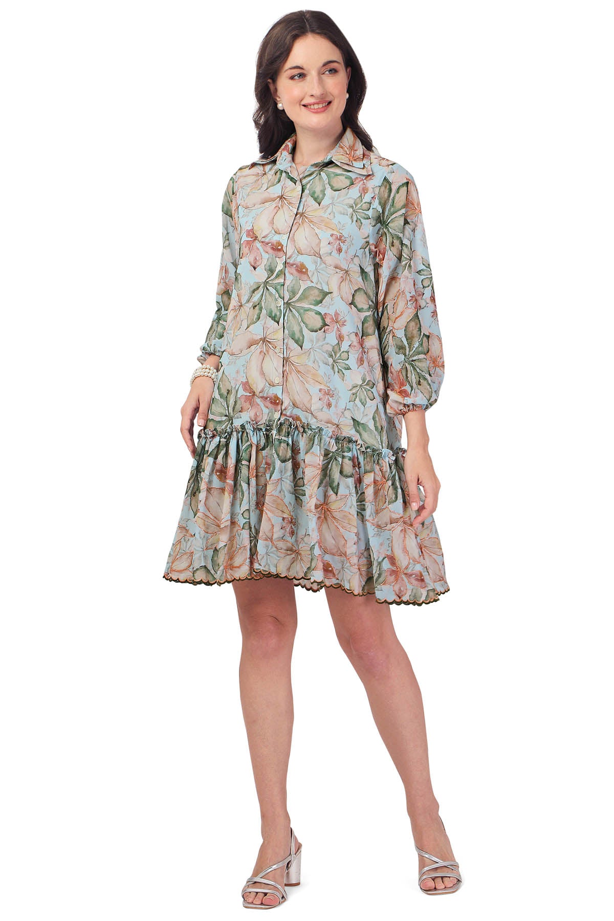 Green A-Line Frill Mini Dress