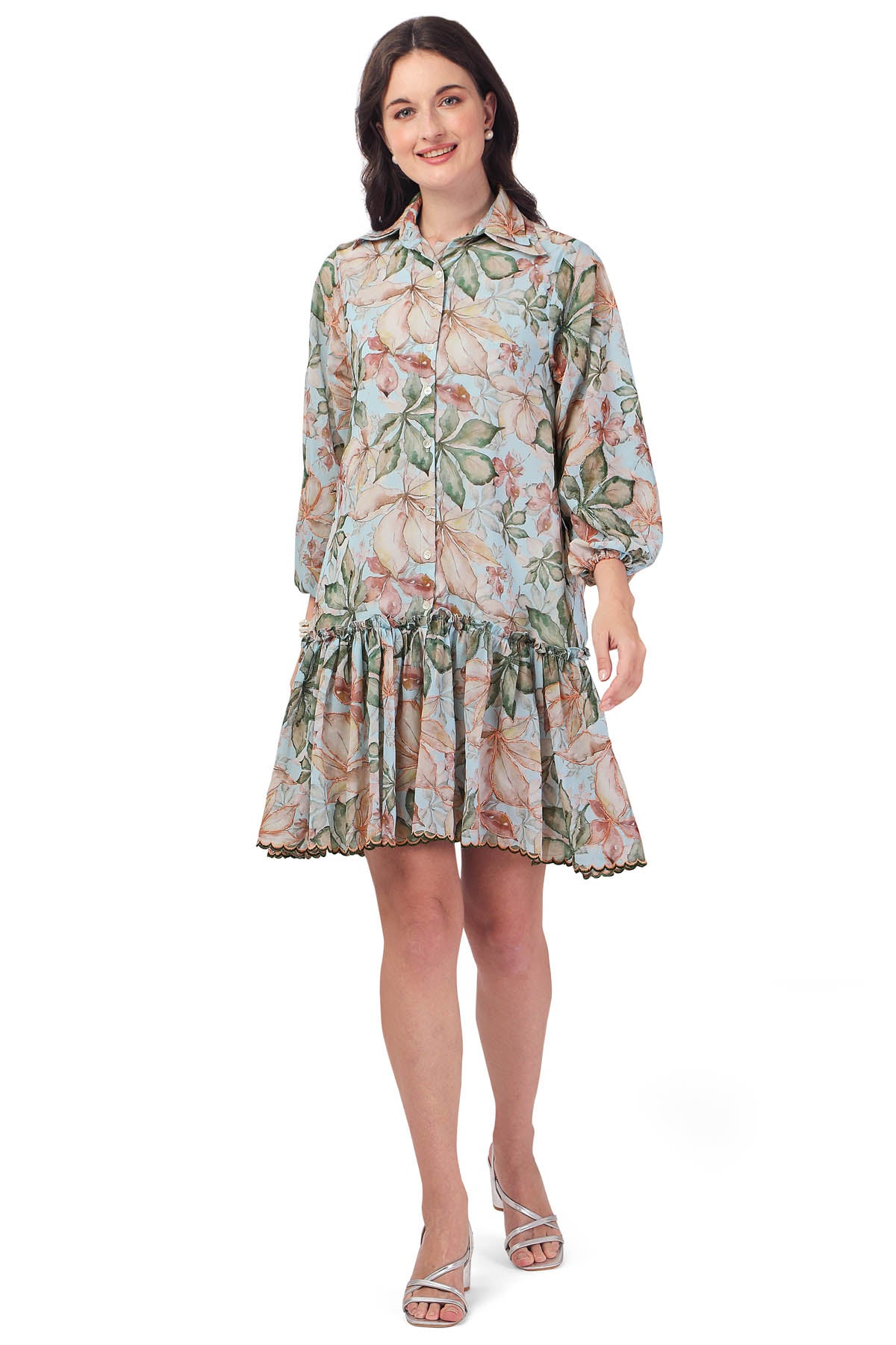 Green A-Line Frill Mini Dress