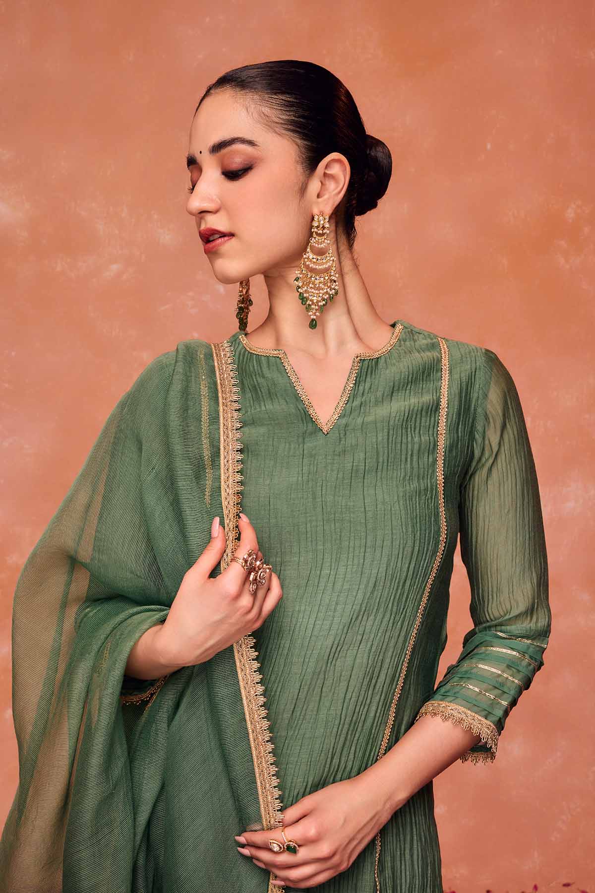 Green A-Line Short Kurta Set