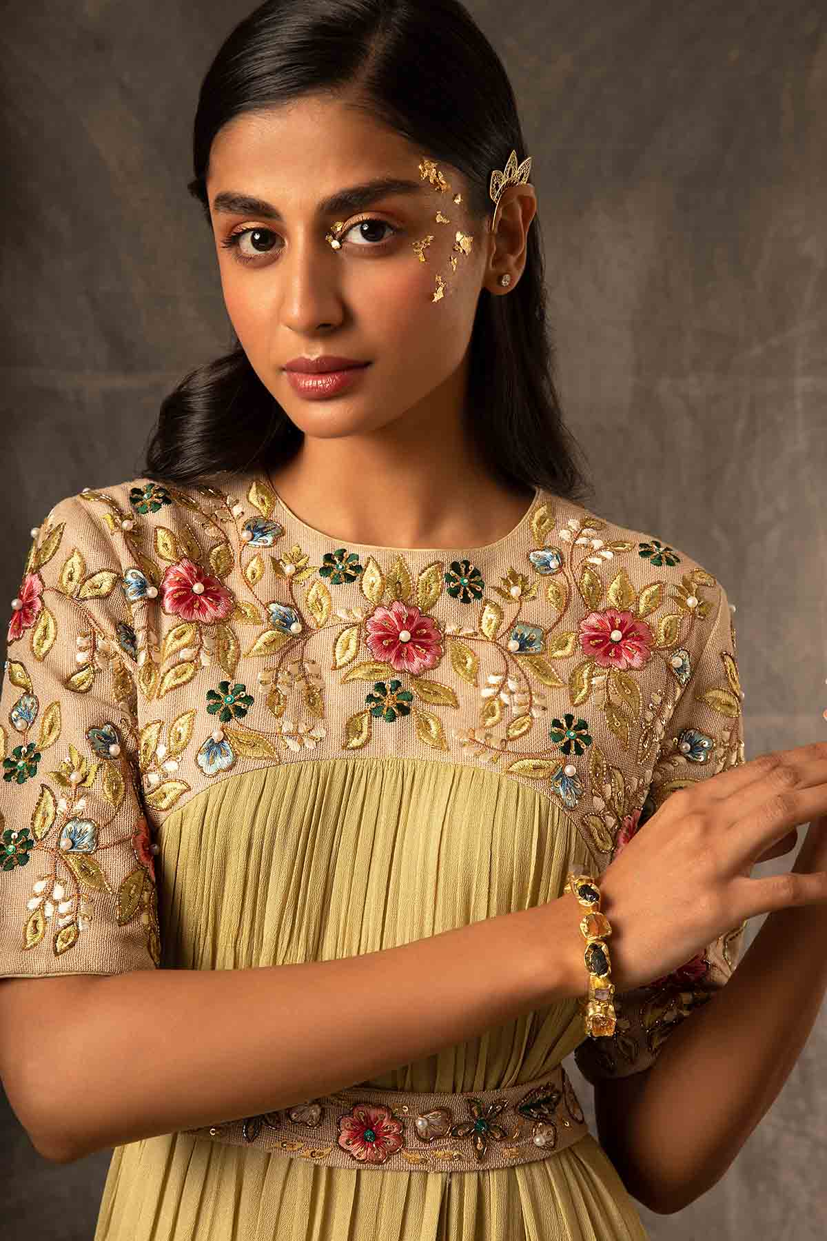 Green Aari Embroidered Dress