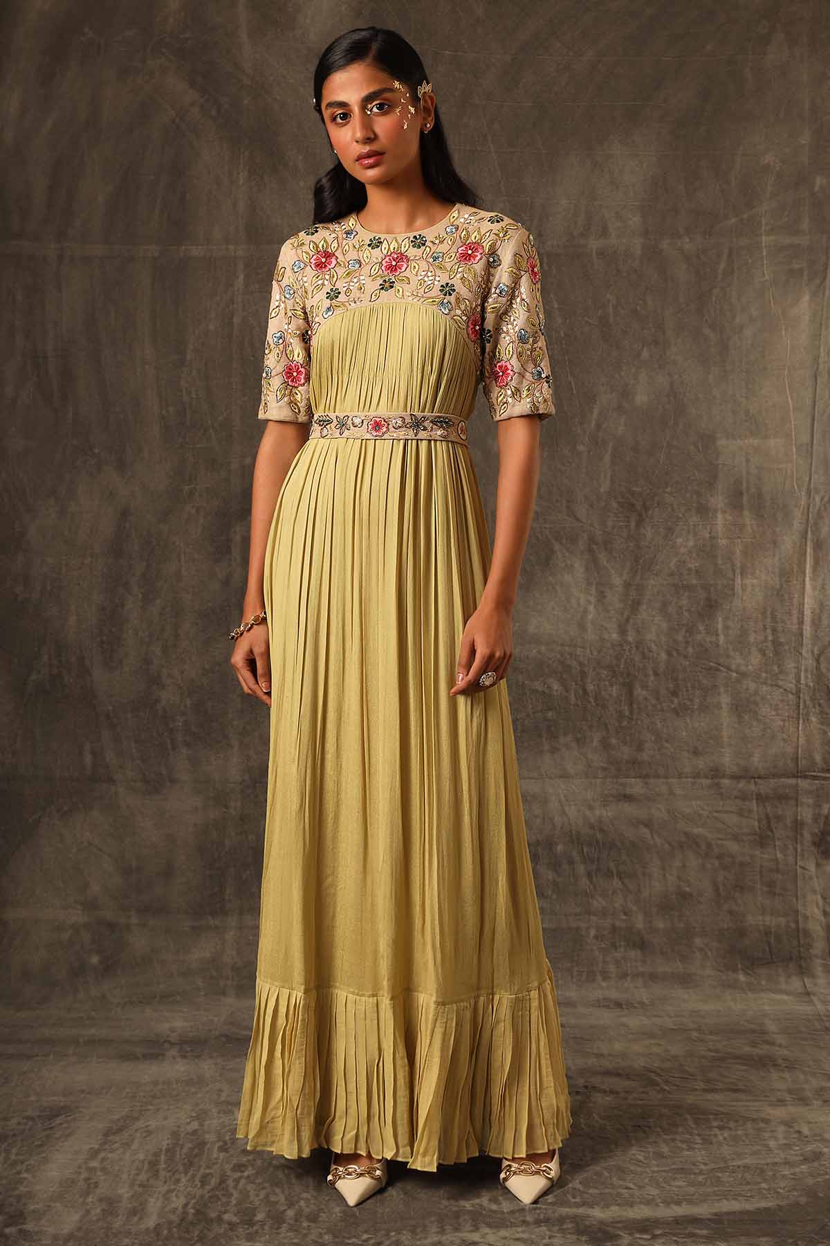 Buy Green Aari Embroidered Dress by Sejal Kamdar for women online at ScrollnShops