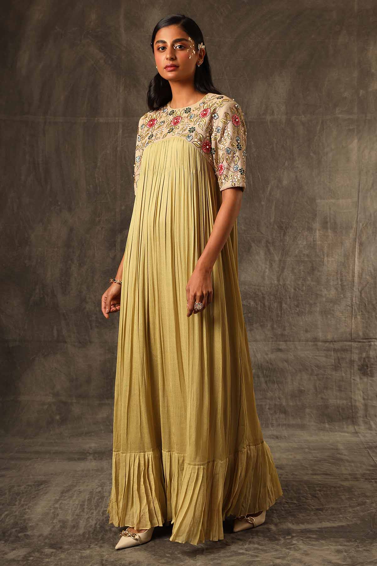 Green Aari Embroidered Dress