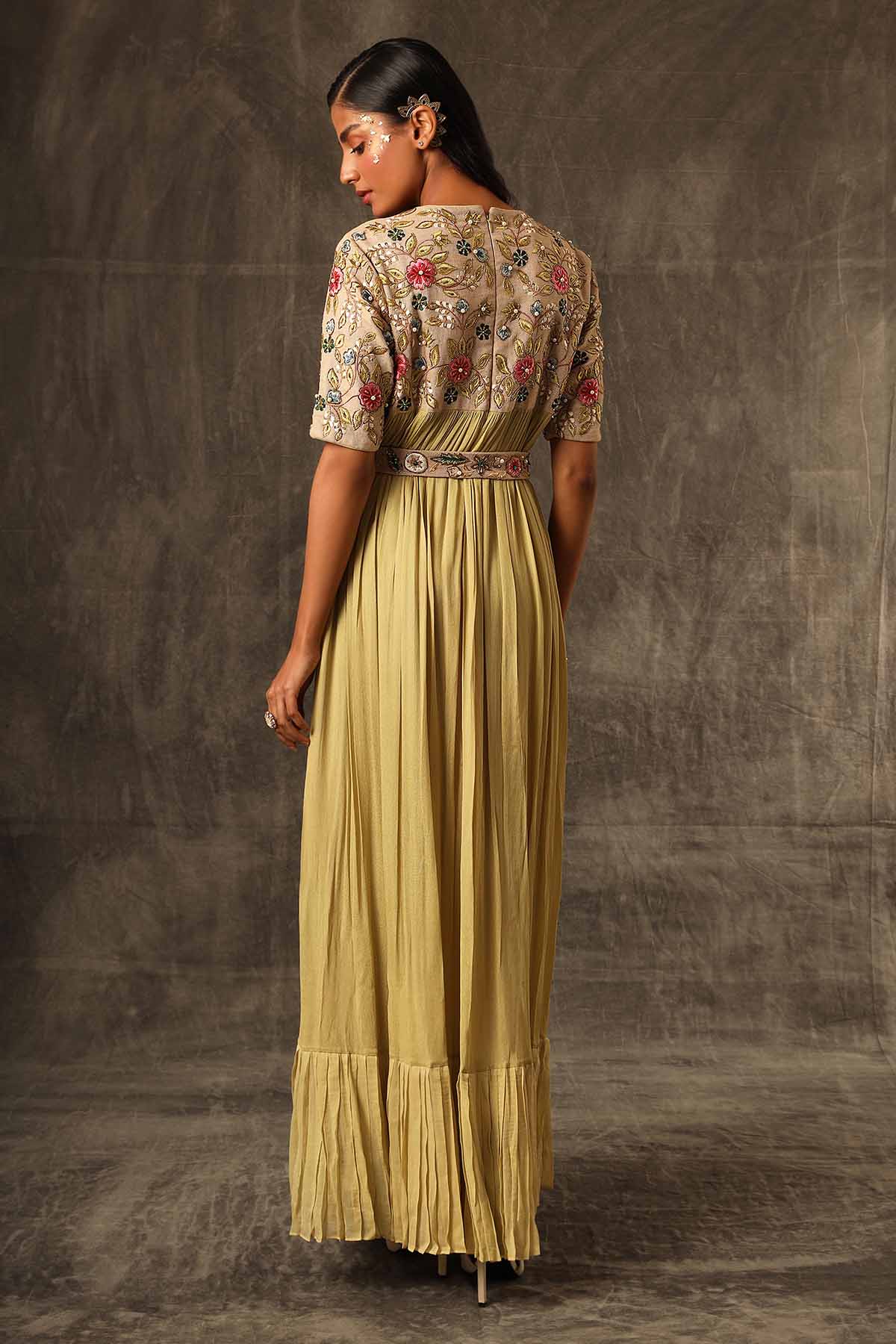 Green Aari Embroidered Dress