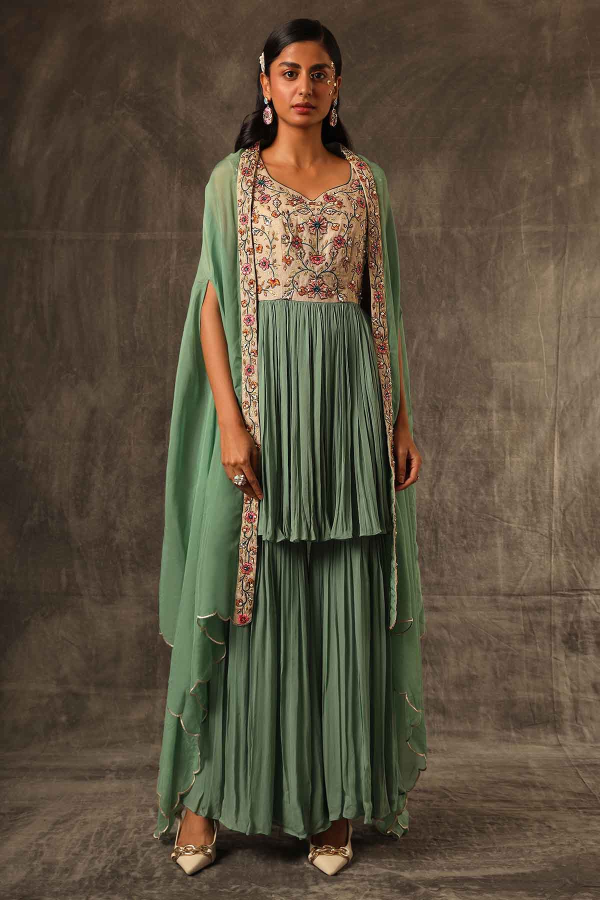 Buy Green Aari Gathered Kurta Set by Sejal Kamdar for women online at ScrollnShops