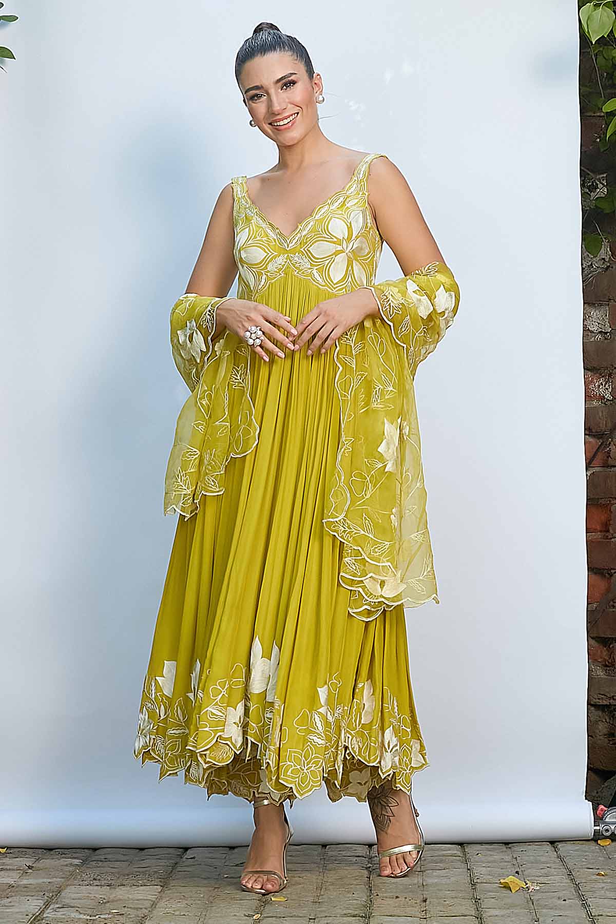 Priyanka Jain Green Aari Work Anarkali Set for women online at ScrollnShops