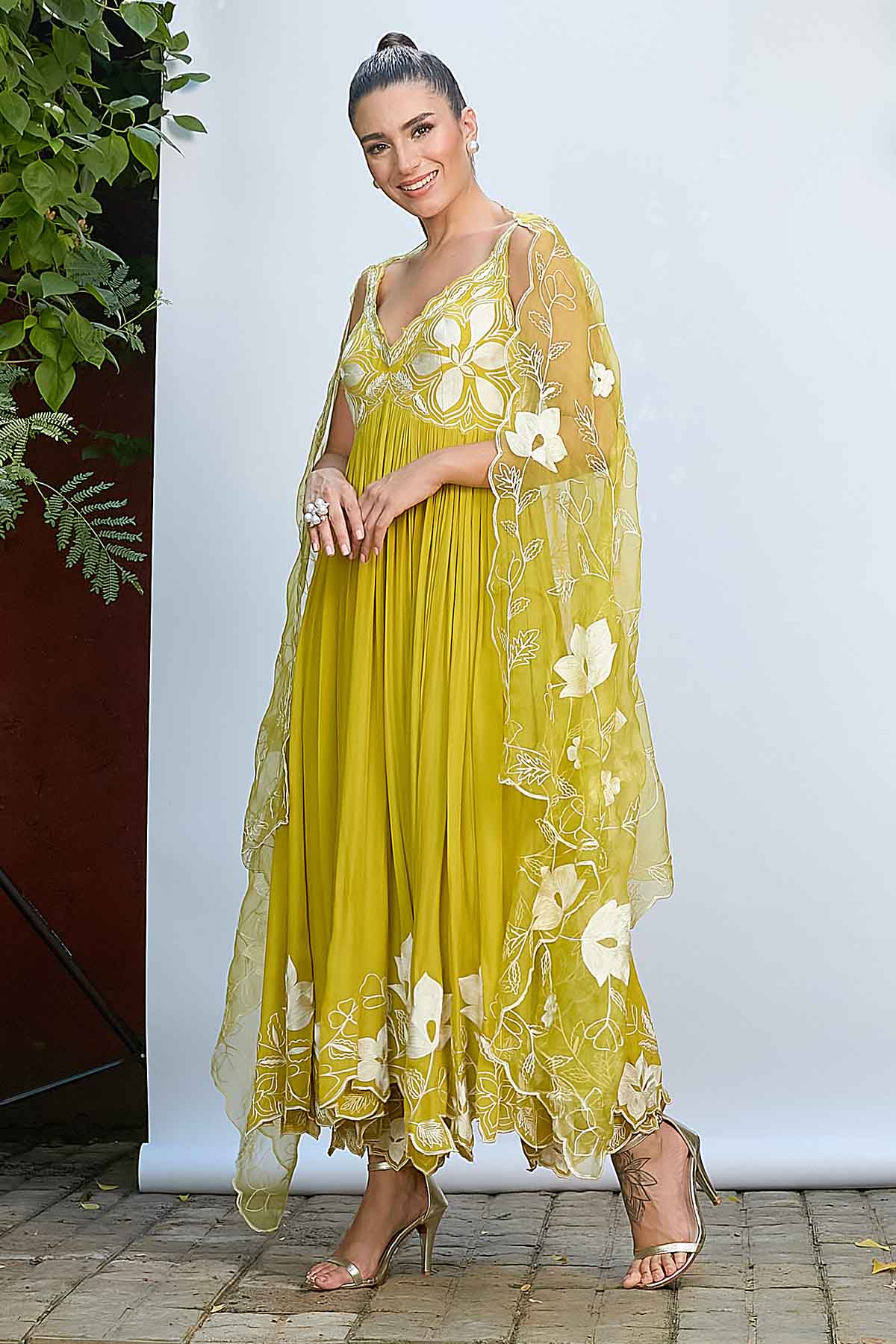 Green Aari Work Anarkali Set