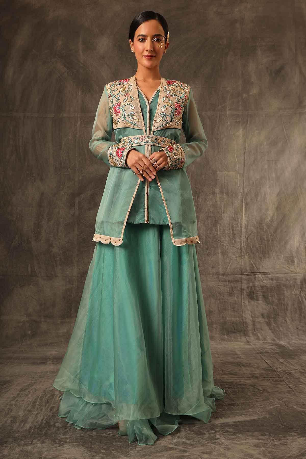 Buy Green Aari Work Lehenga Set by Sejal Kamdar for women online at ScrollnShops