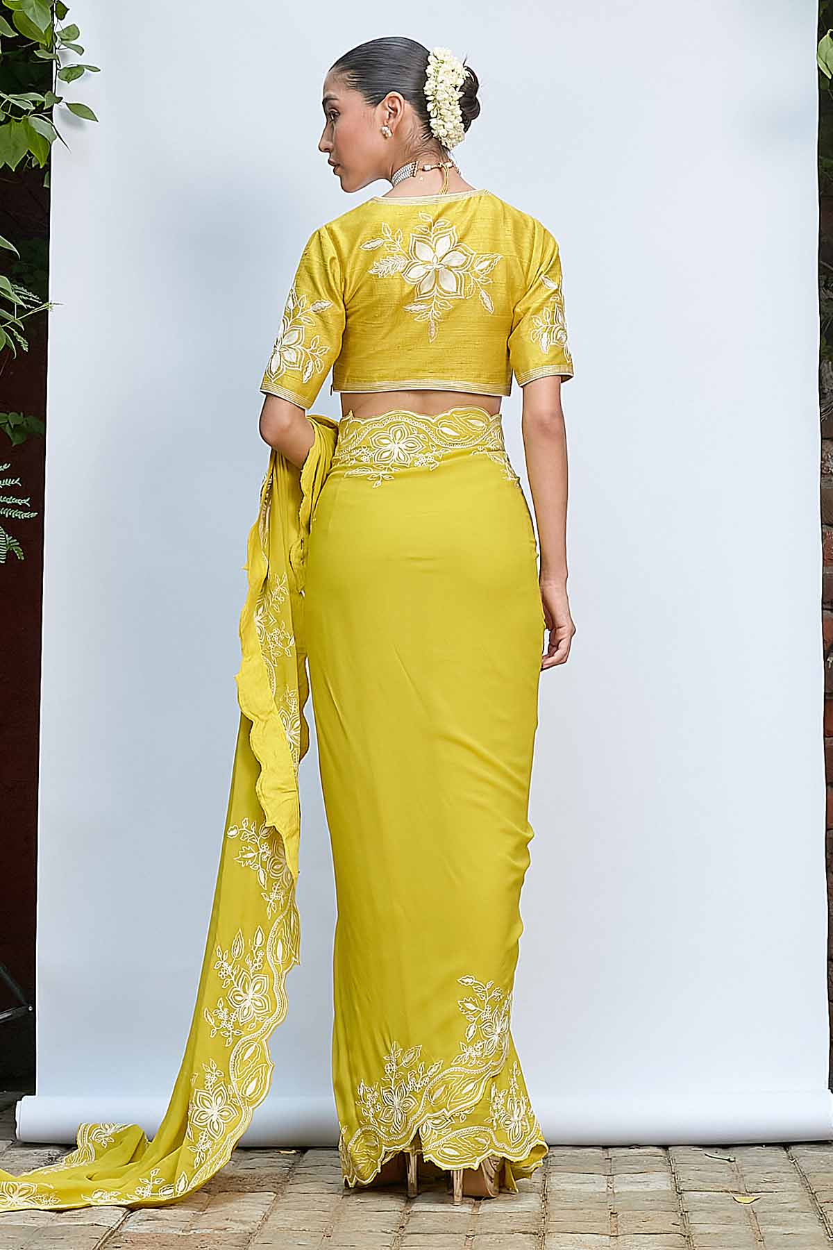 Green Aari Work Pre-Draped Saree