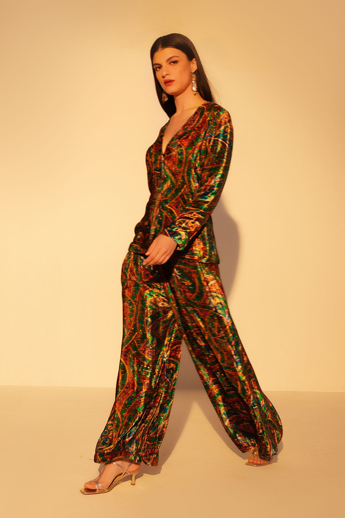 Green Abstract Print Jacket Set