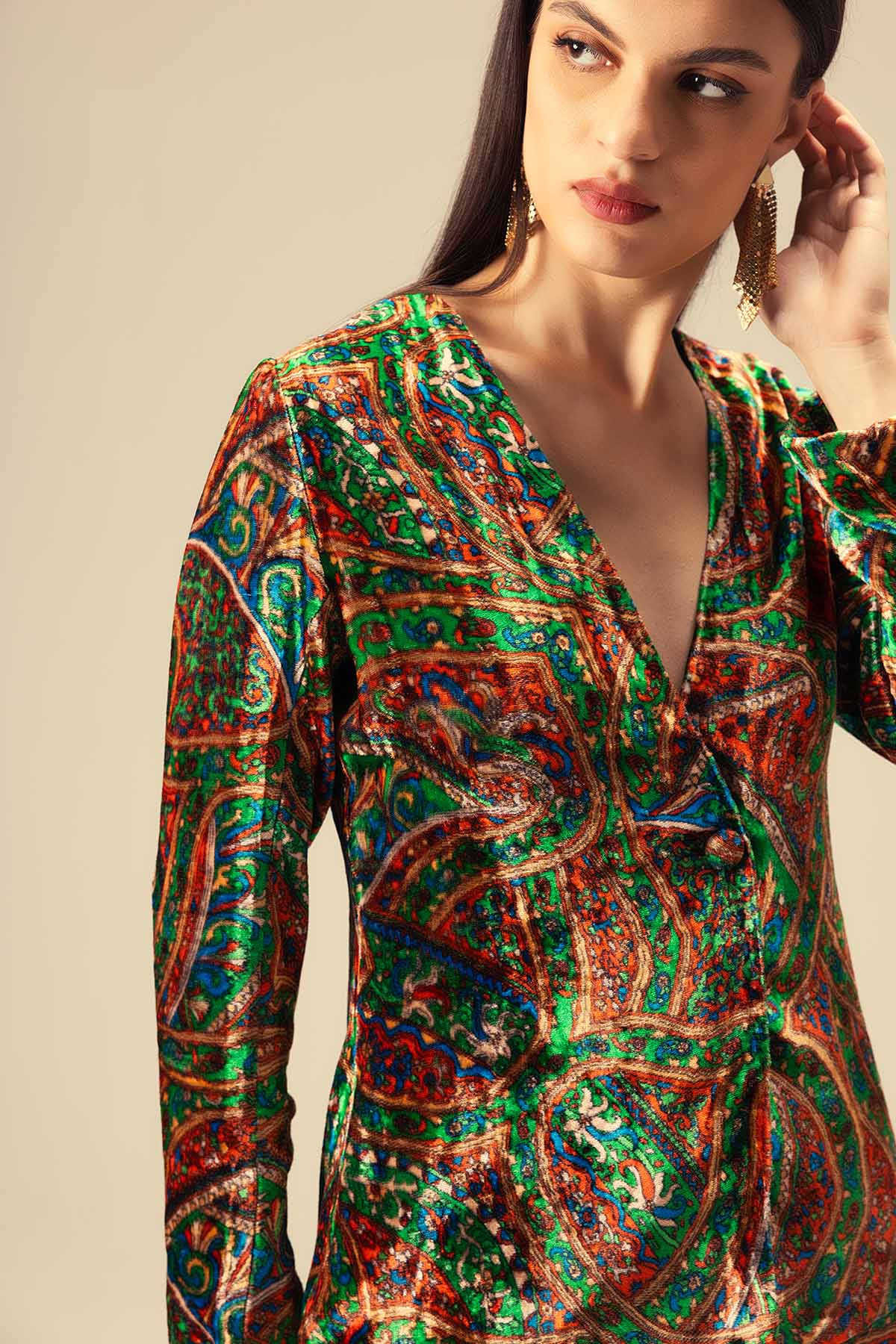 Green Abstract Print Jacket Set
