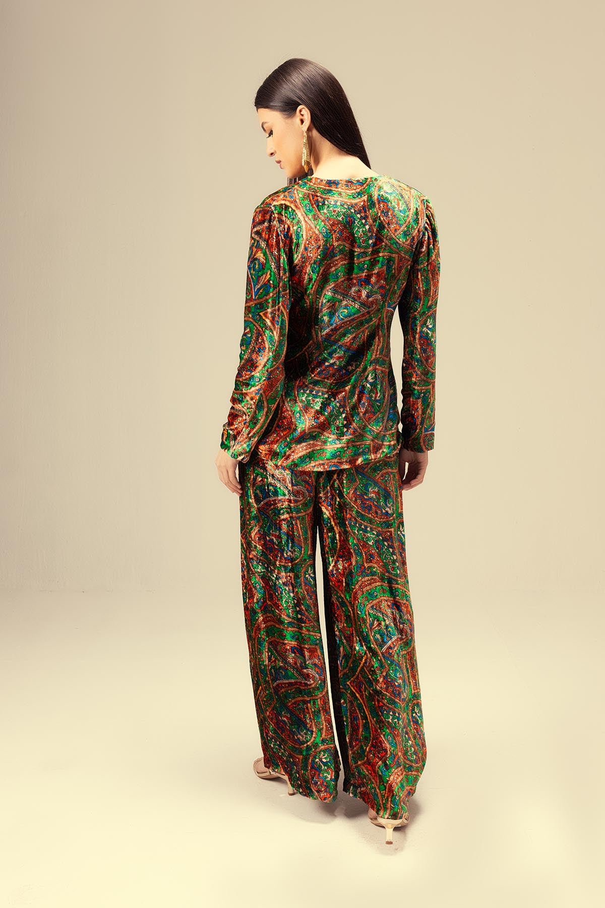 Green Abstract Print Jacket Set