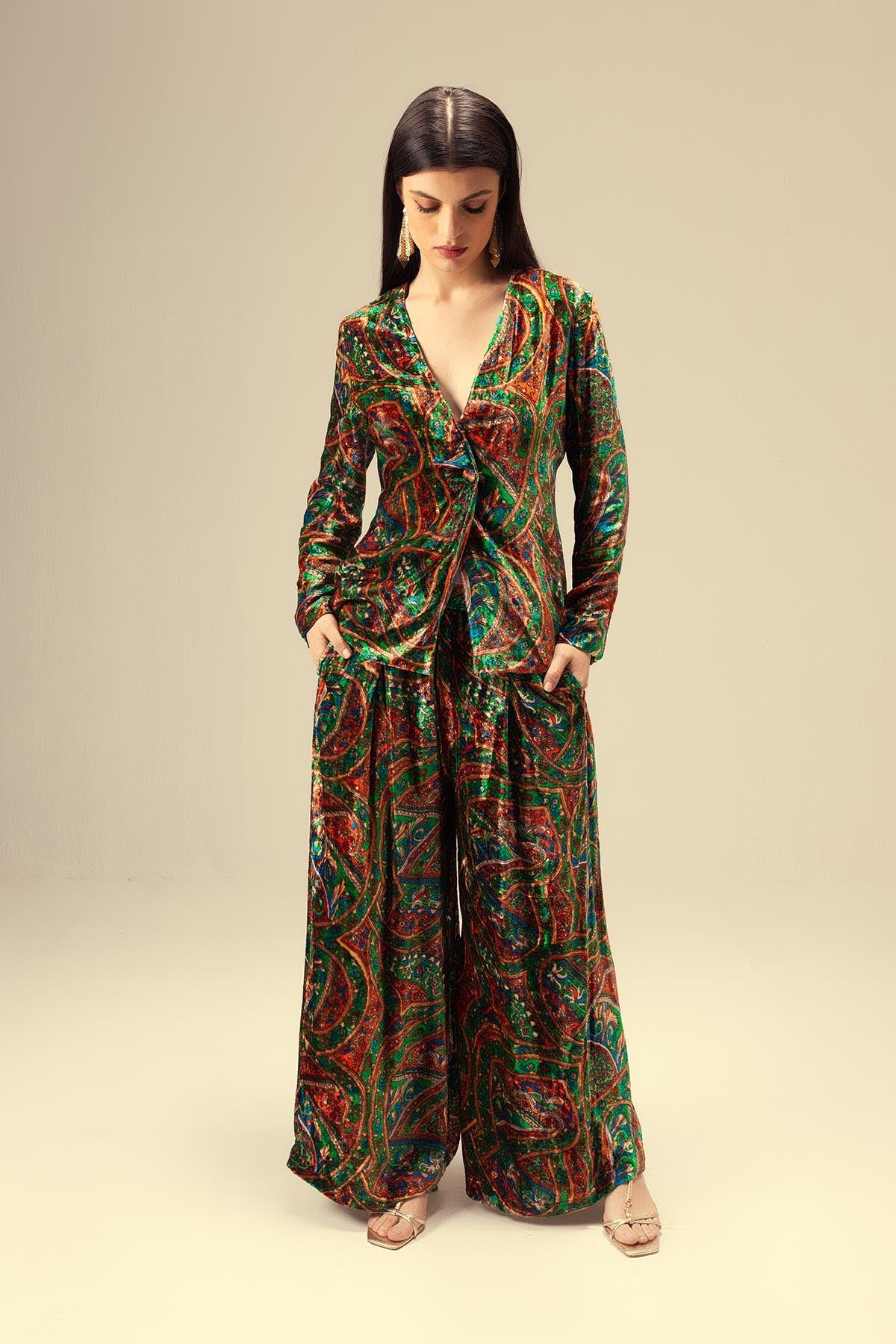 Buy Green Abstract Print Jacket Set by Reena Sharma for women online at ScrollnShops