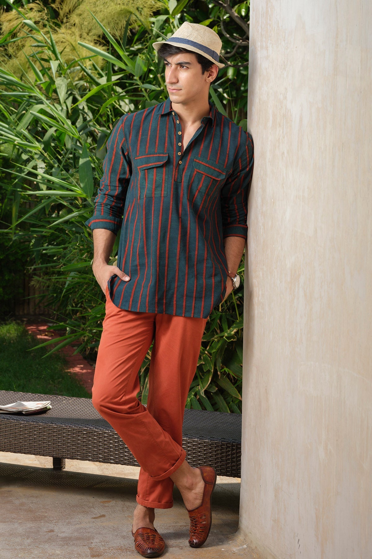 Buy Green Ajrakh Printed Short Kurta by Vasudhaa Vastrram for men online at ScrollnShops