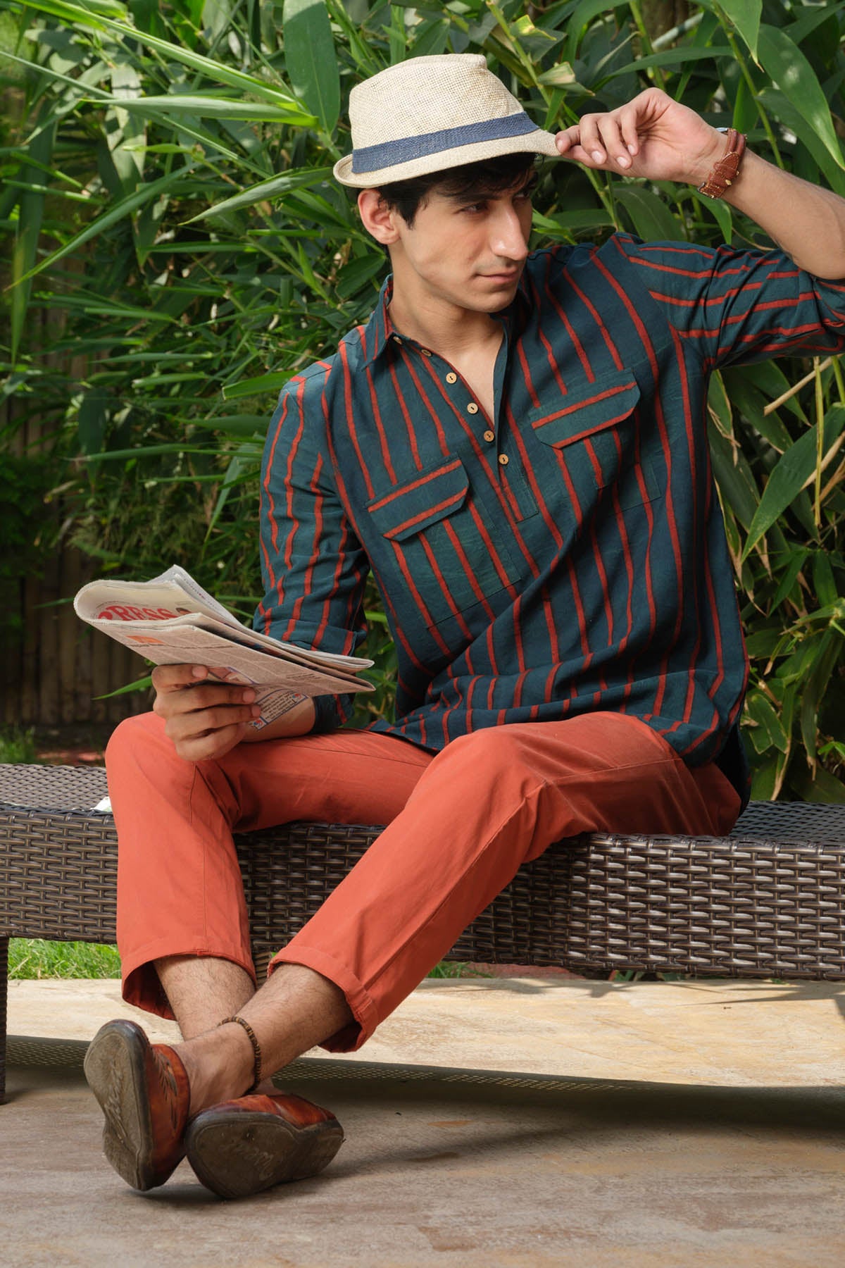 Green Ajrakh Printed Short Kurta