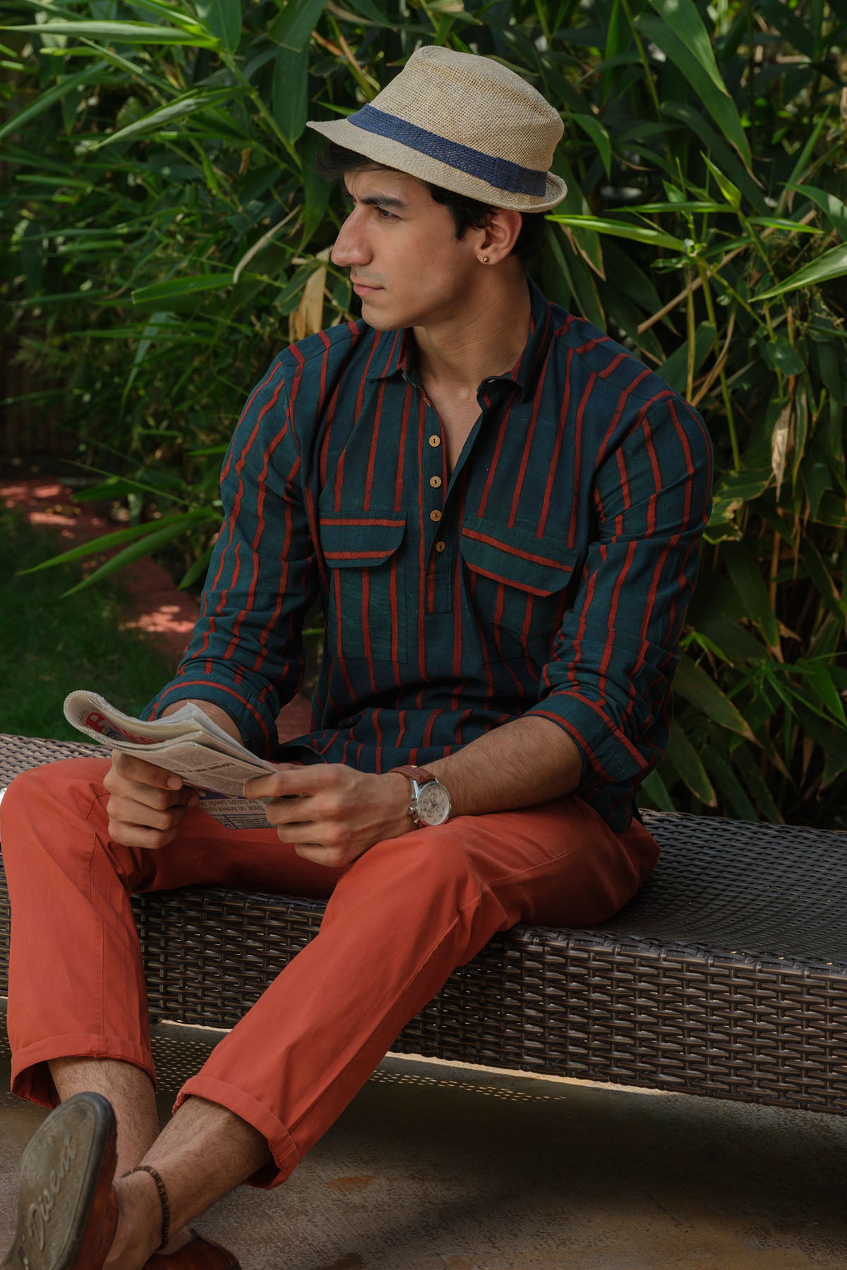 Green Ajrakh Printed Short Kurta