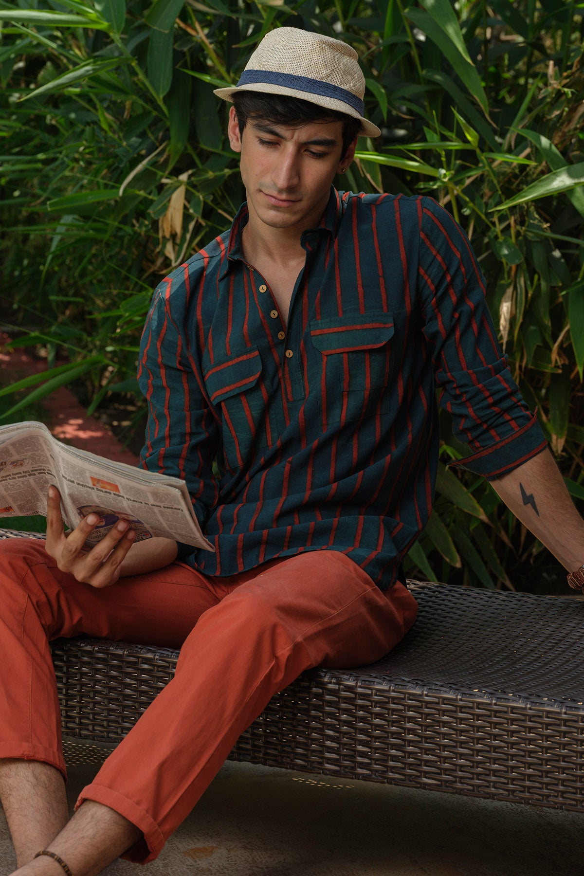 Green Ajrakh Printed Short Kurta