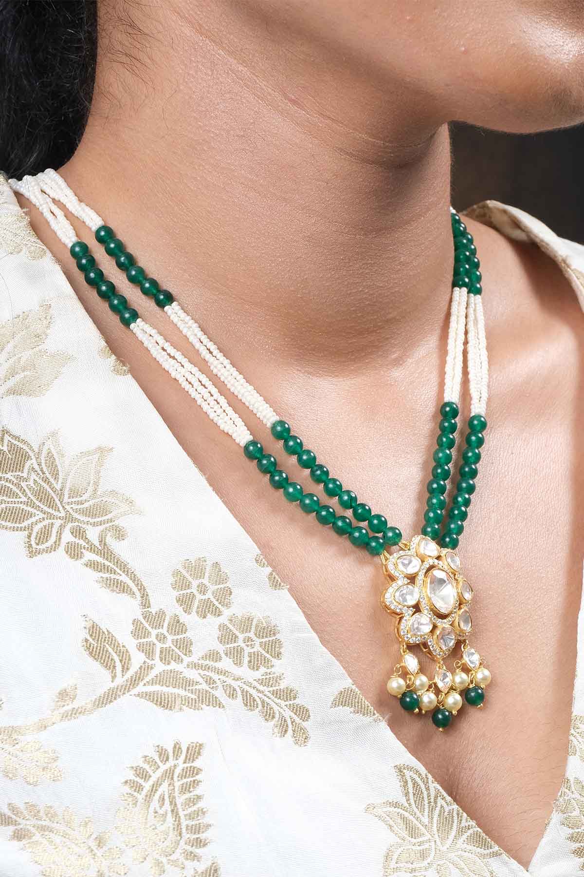 Green Anagha Polki Necklace Set