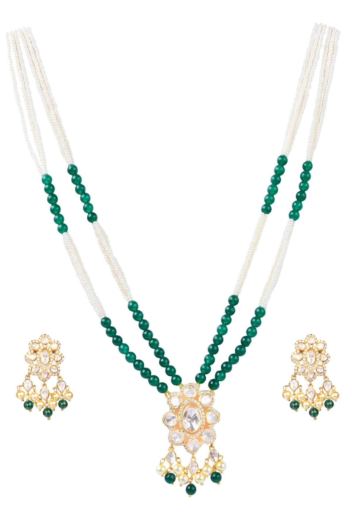 Sica Green Anagha Polki Necklace Set for jewellery online at ScrollnShops