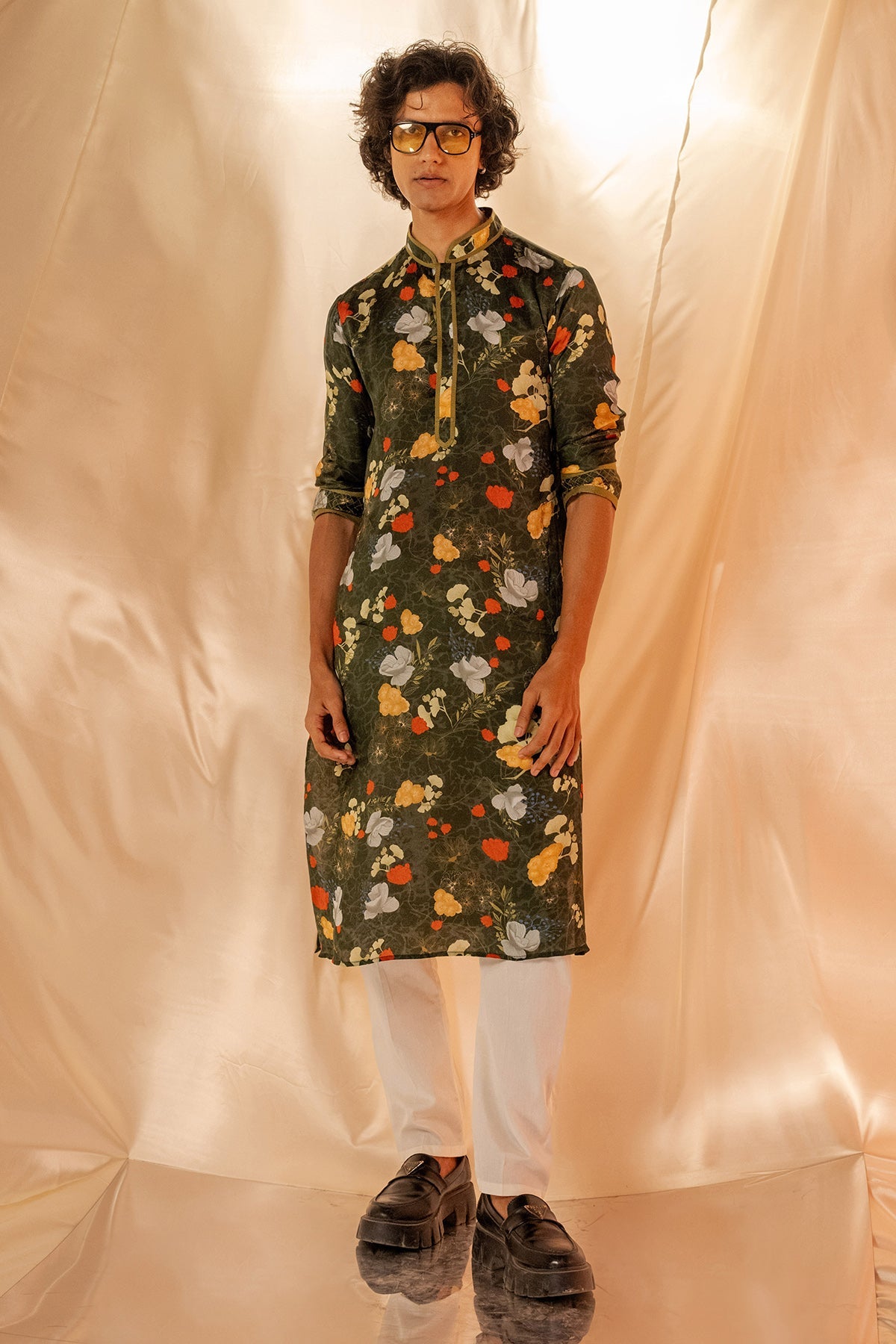 Buy Green Anchor Detail Print Kurta by Shristi Chetani for men online at ScrollnShops