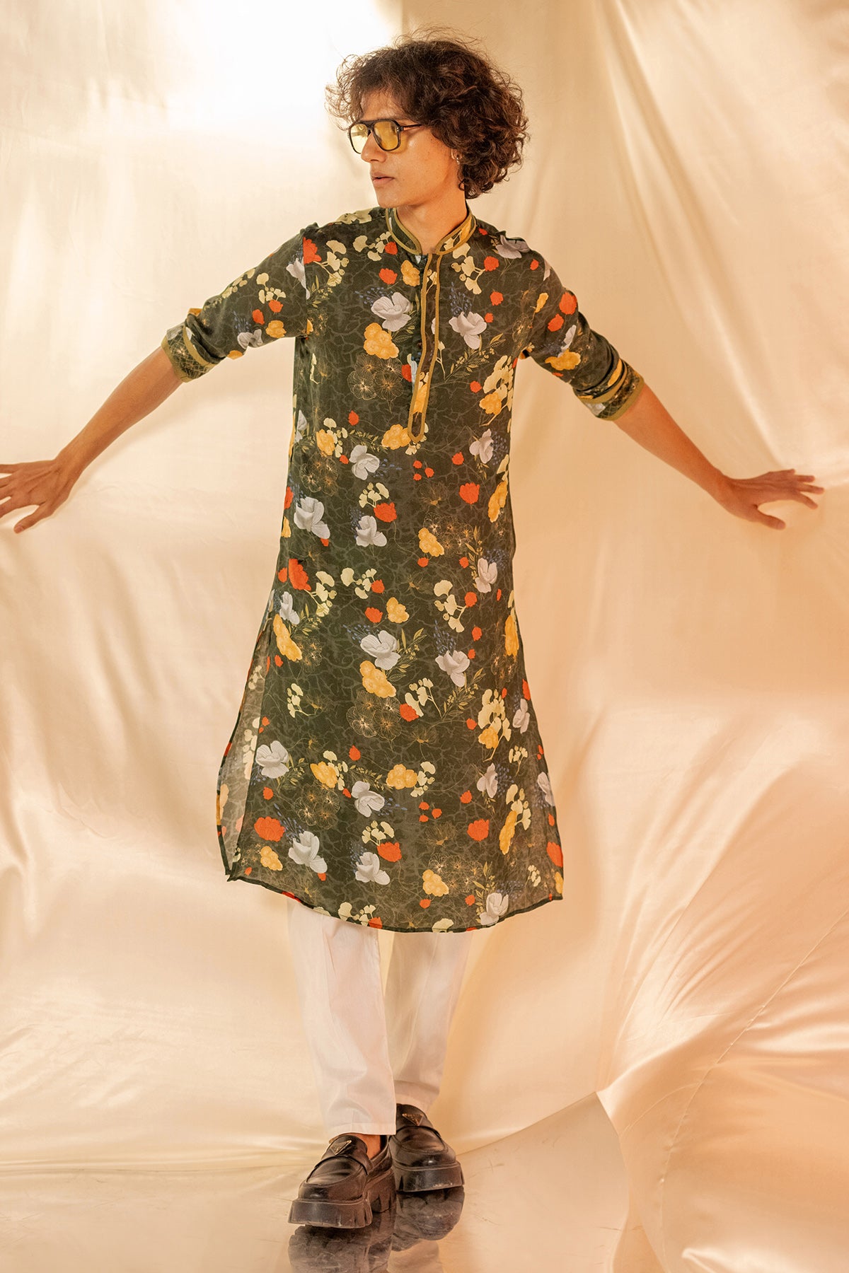 Green Anchor Detail Print Kurta