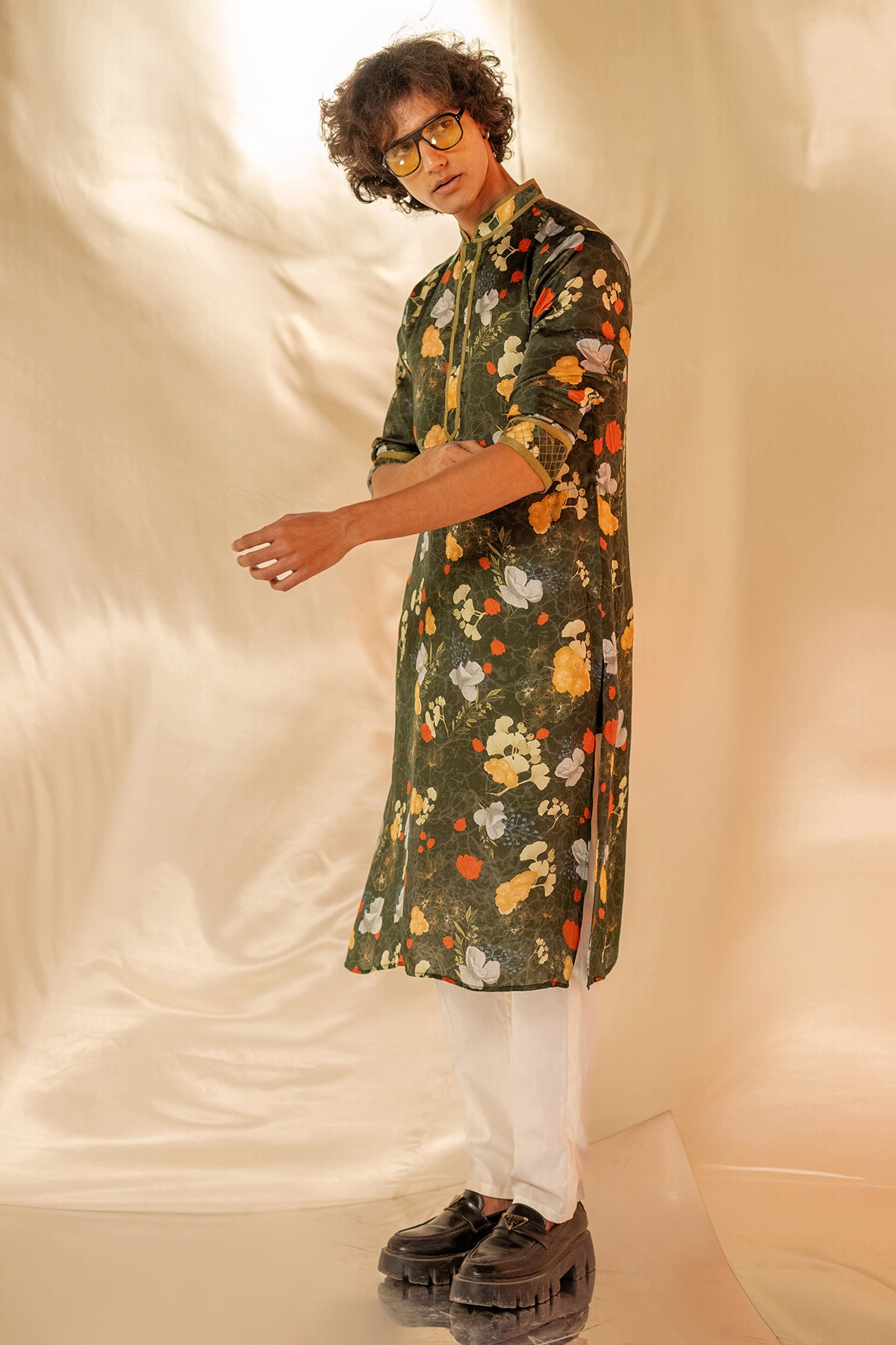 Green Anchor Detail Print Kurta