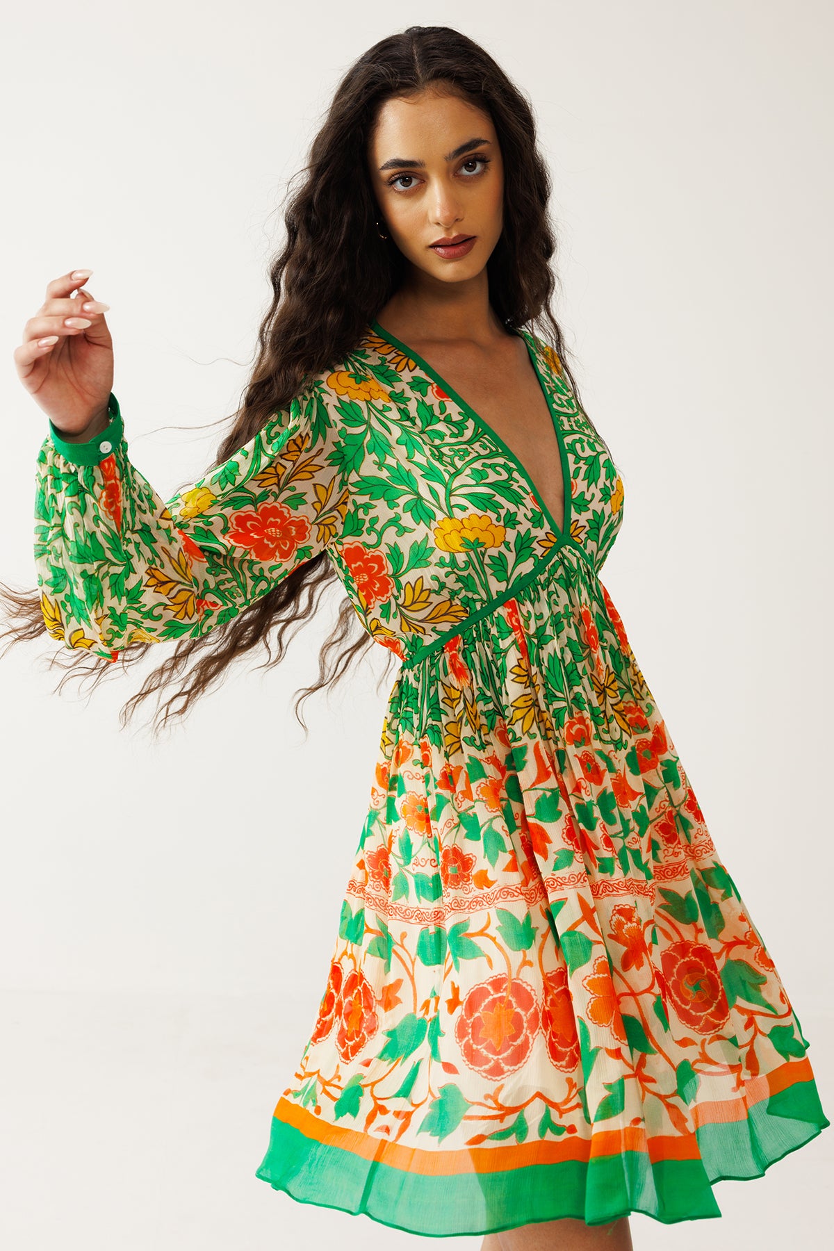 Green And Orange Chiffon Dress