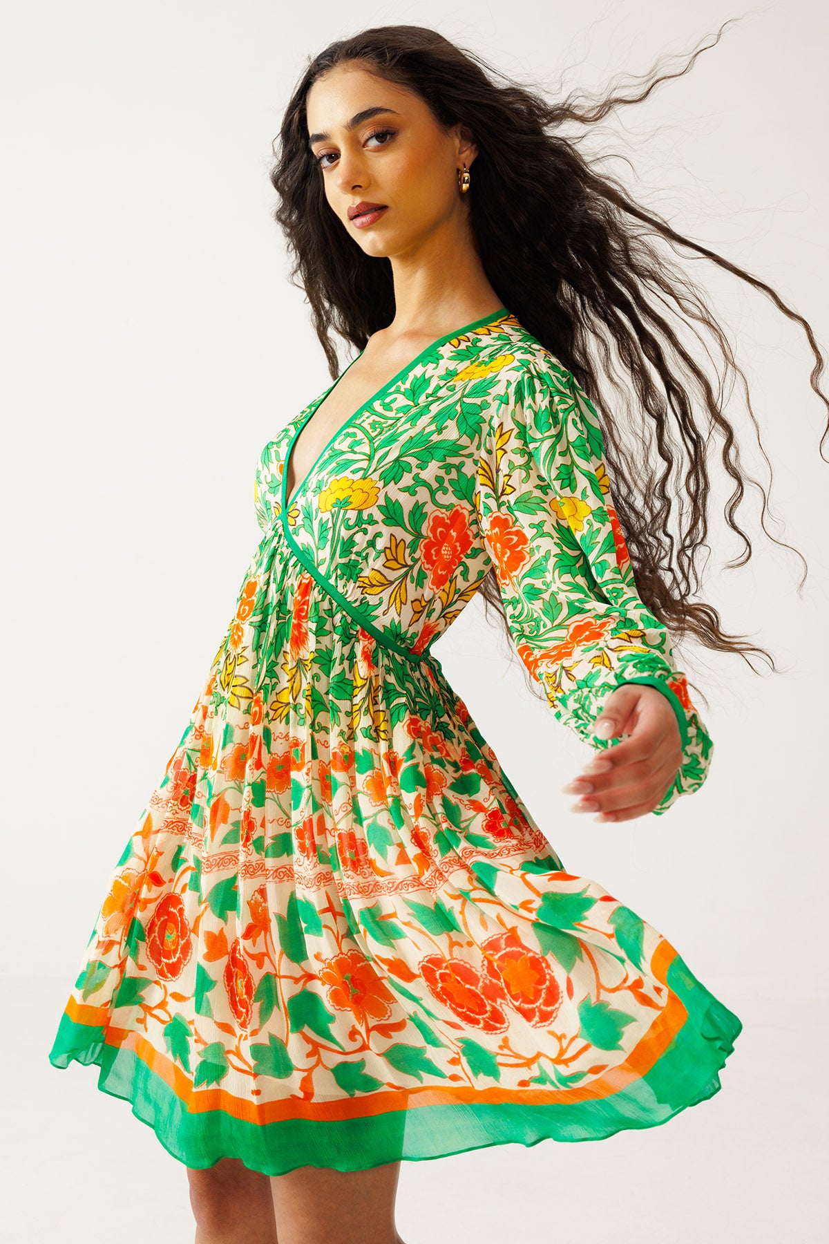 Green And Orange Chiffon Dress