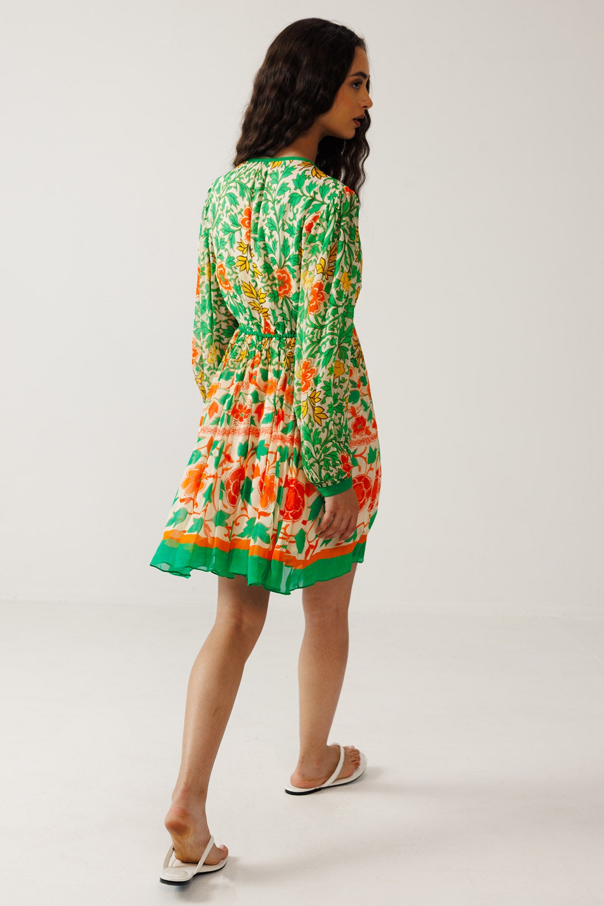 Green And Orange Chiffon Dress