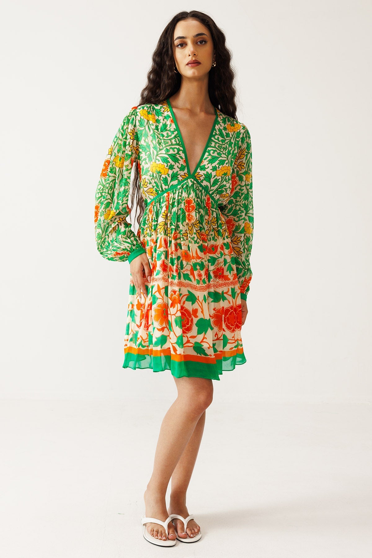 Buy Green And Orange Chiffon Dress for women by Reena Sharma online available at scrollnshops