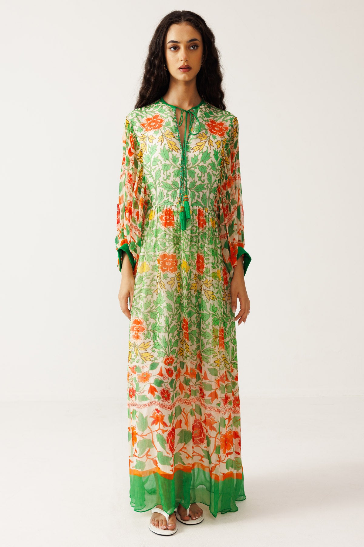 Green And Orange Printed Dress