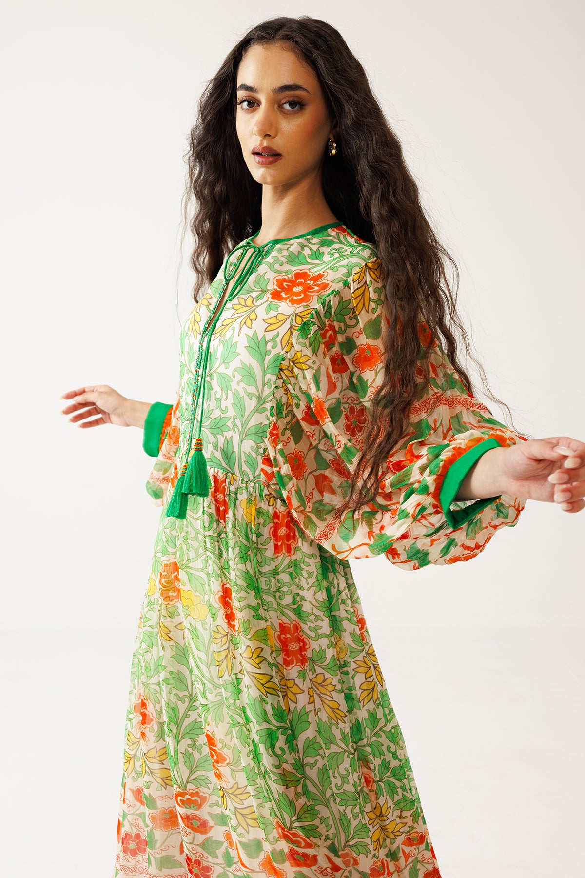 Green And Orange Printed Dress