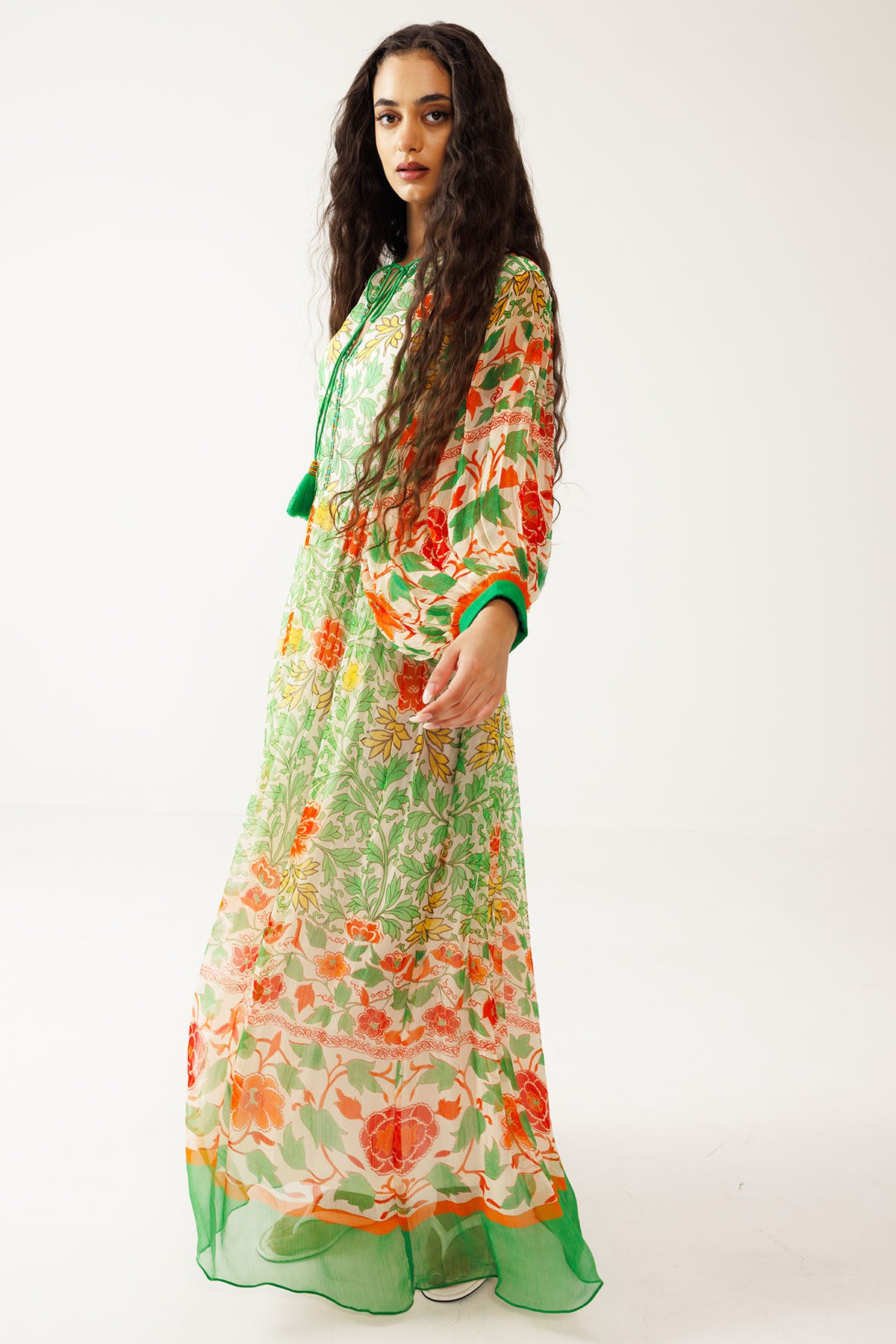 Green And Orange Printed Dress