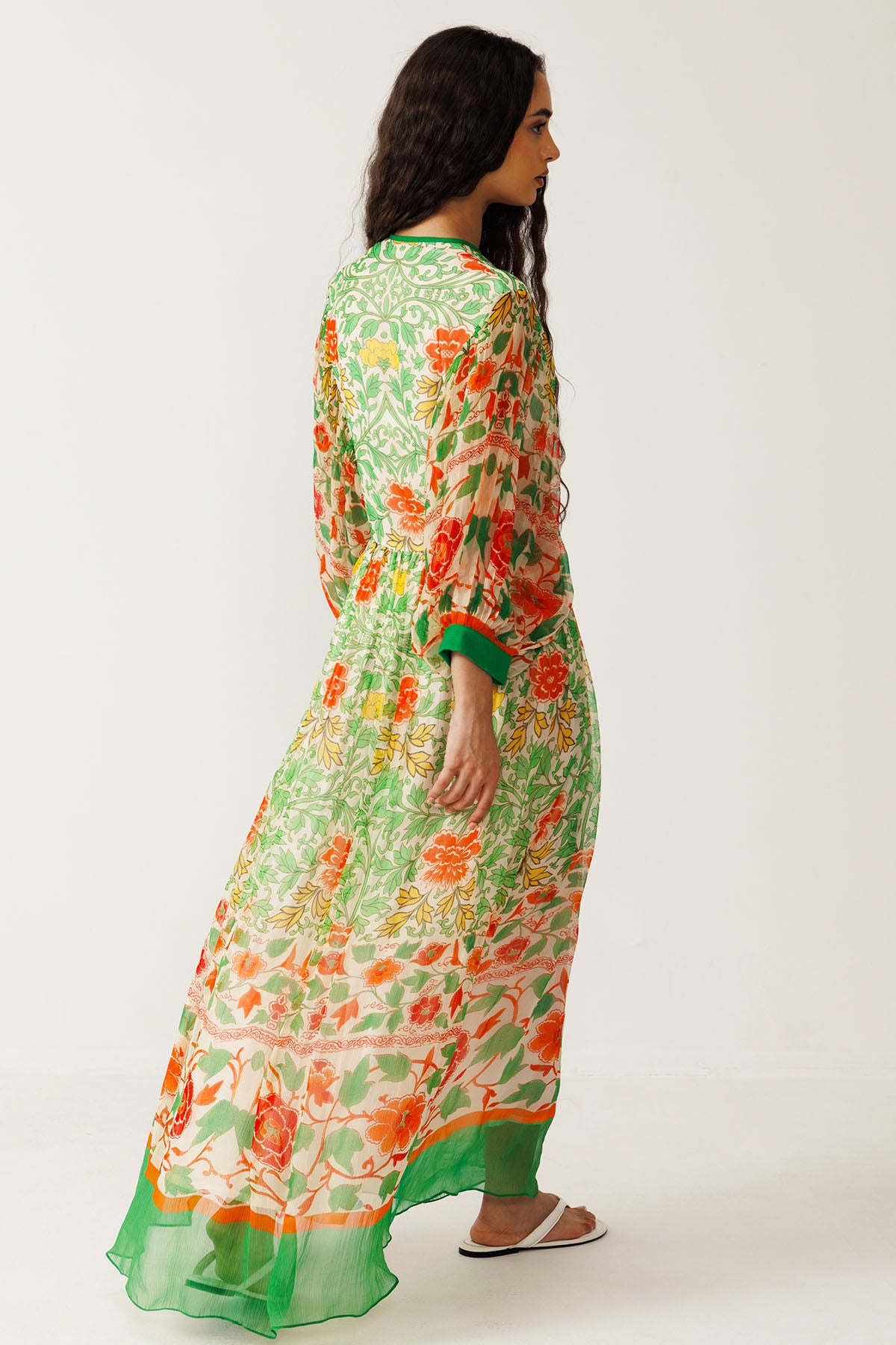Green And Orange Printed Dress