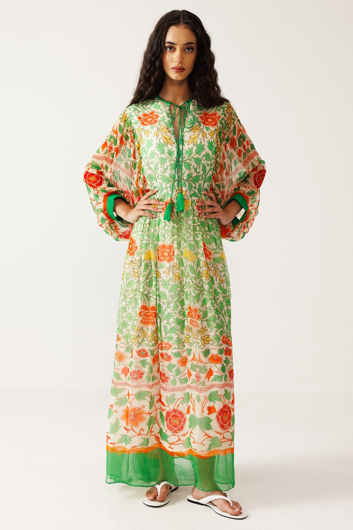 Buy Green And Orange Printed Dress for women by Reena Sharma online available at scrollnshops