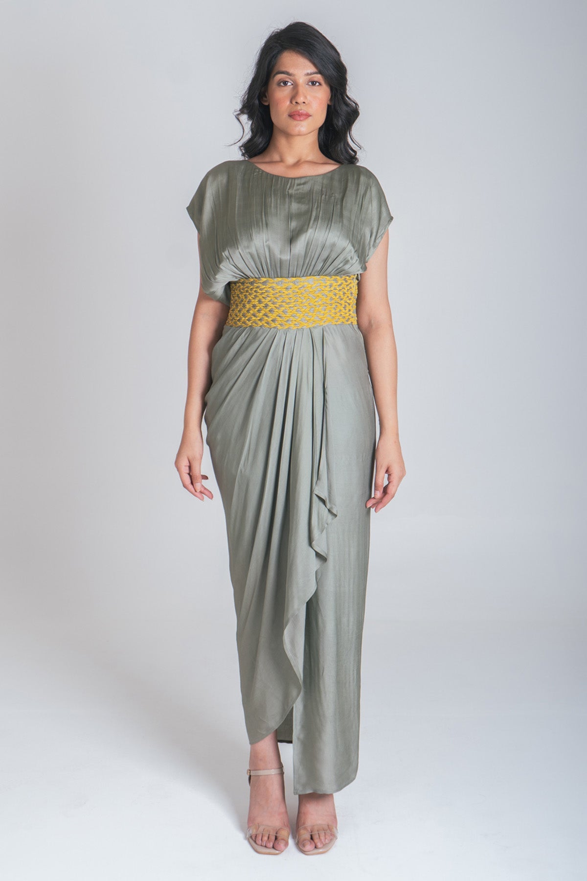 Neora by Nehal Chopra Green And Yellow Braided Gown for women online at ScrollnShops