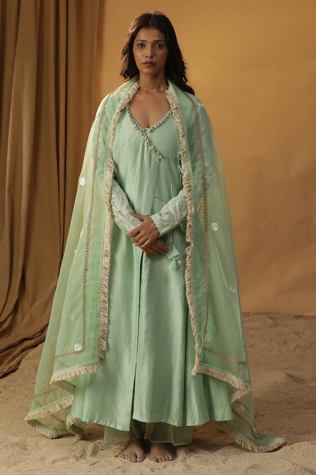 Arpita Sulakshana Green Angrakha Anarkali Set for women online at ScrollnShops