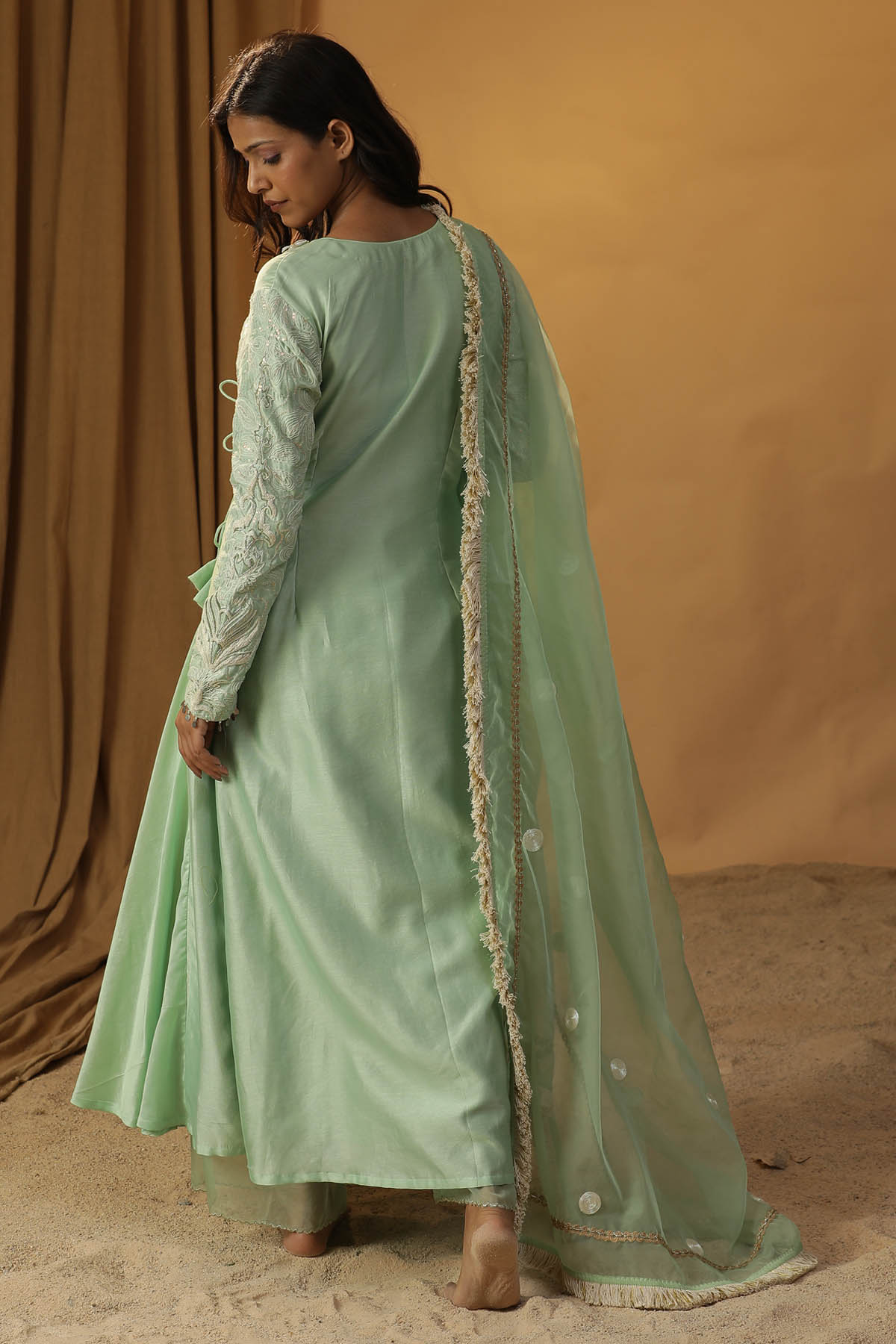 Green Angrakha Anarkali Set