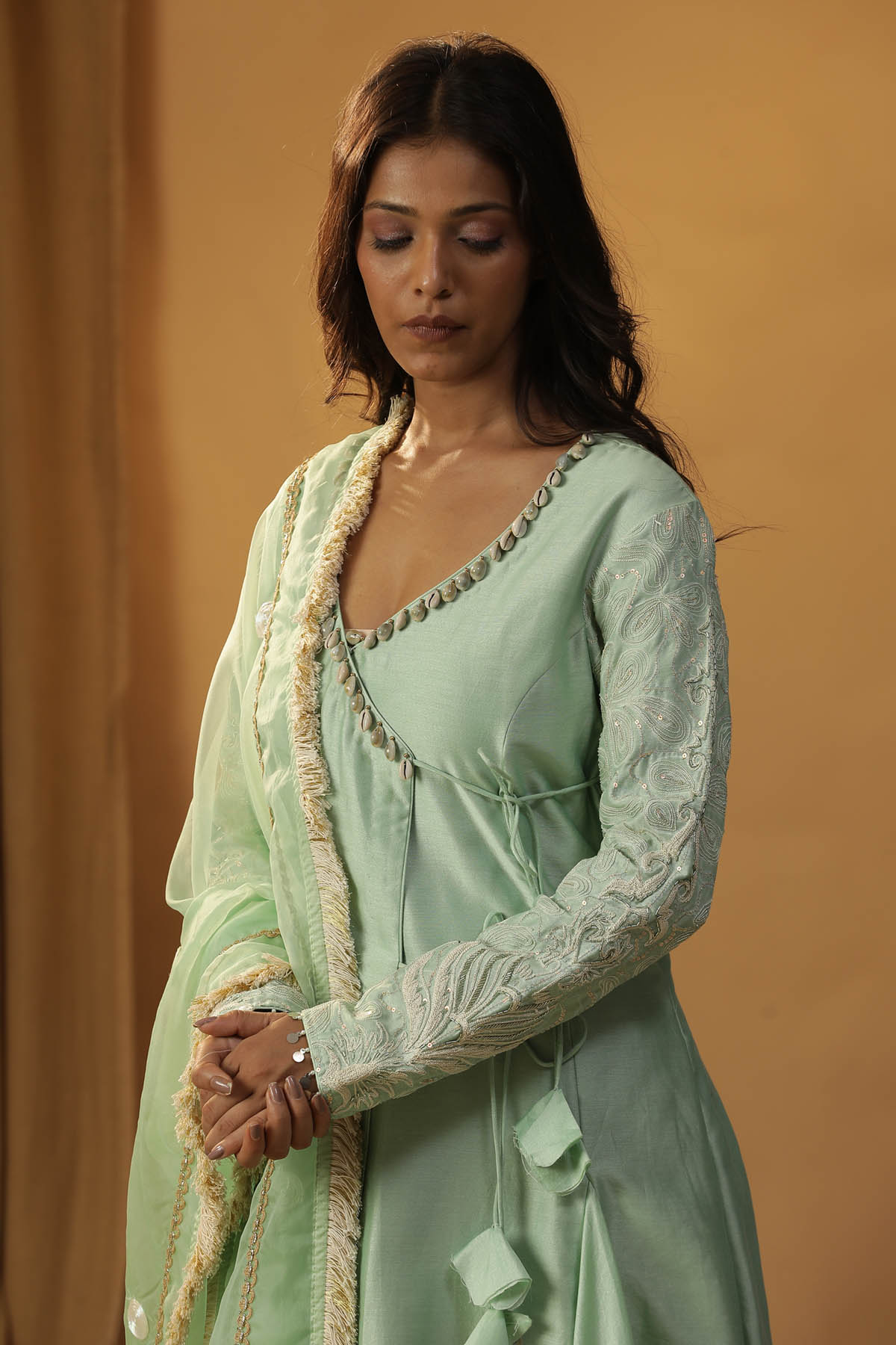 Green Angrakha Anarkali Set