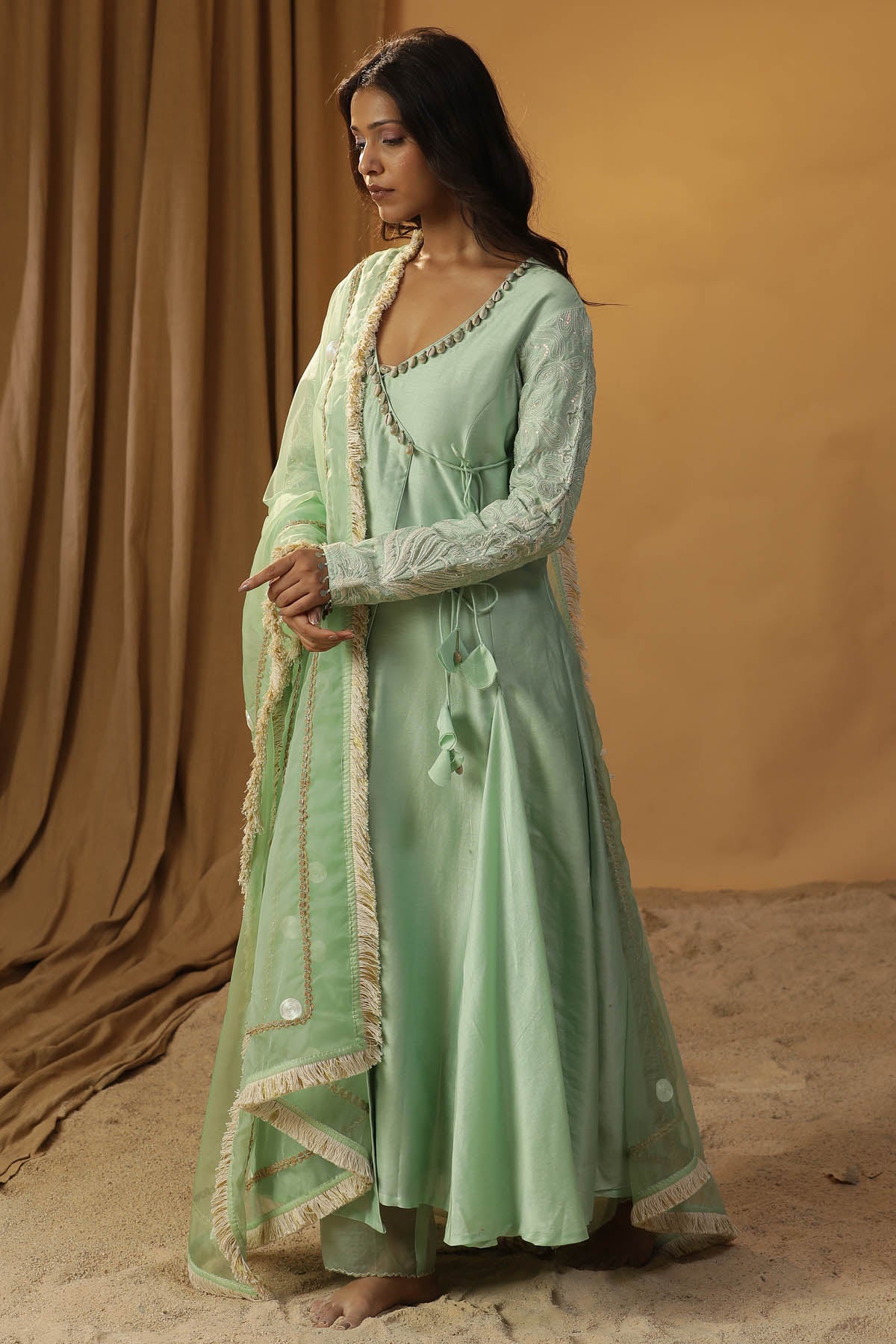 Green Angrakha Anarkali Set